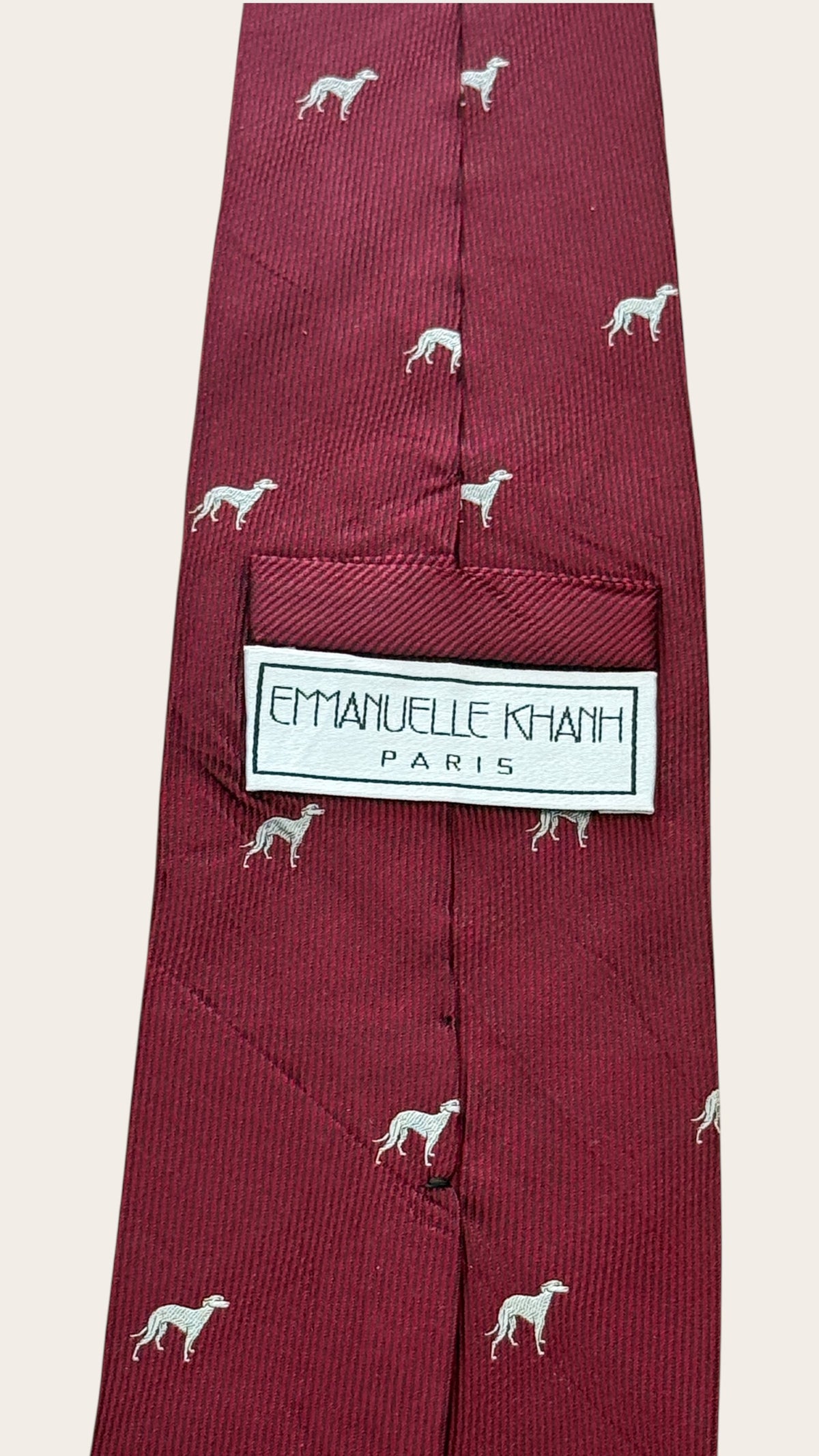 EMMANUELLE KHANH vintage burgundy dogs silk tie.