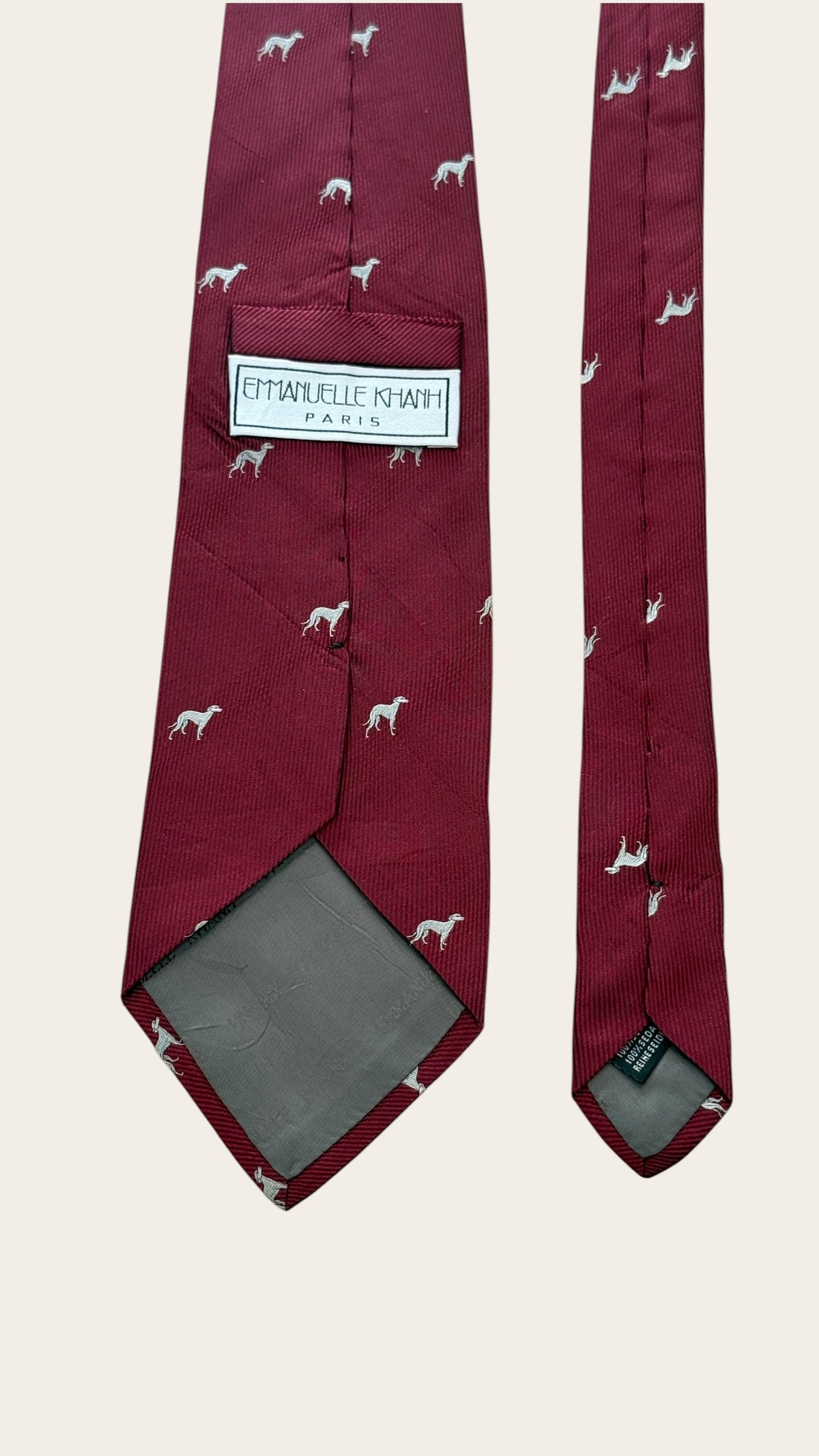 EMMANUELLE KHANH vintage burgundy dogs silk tie.