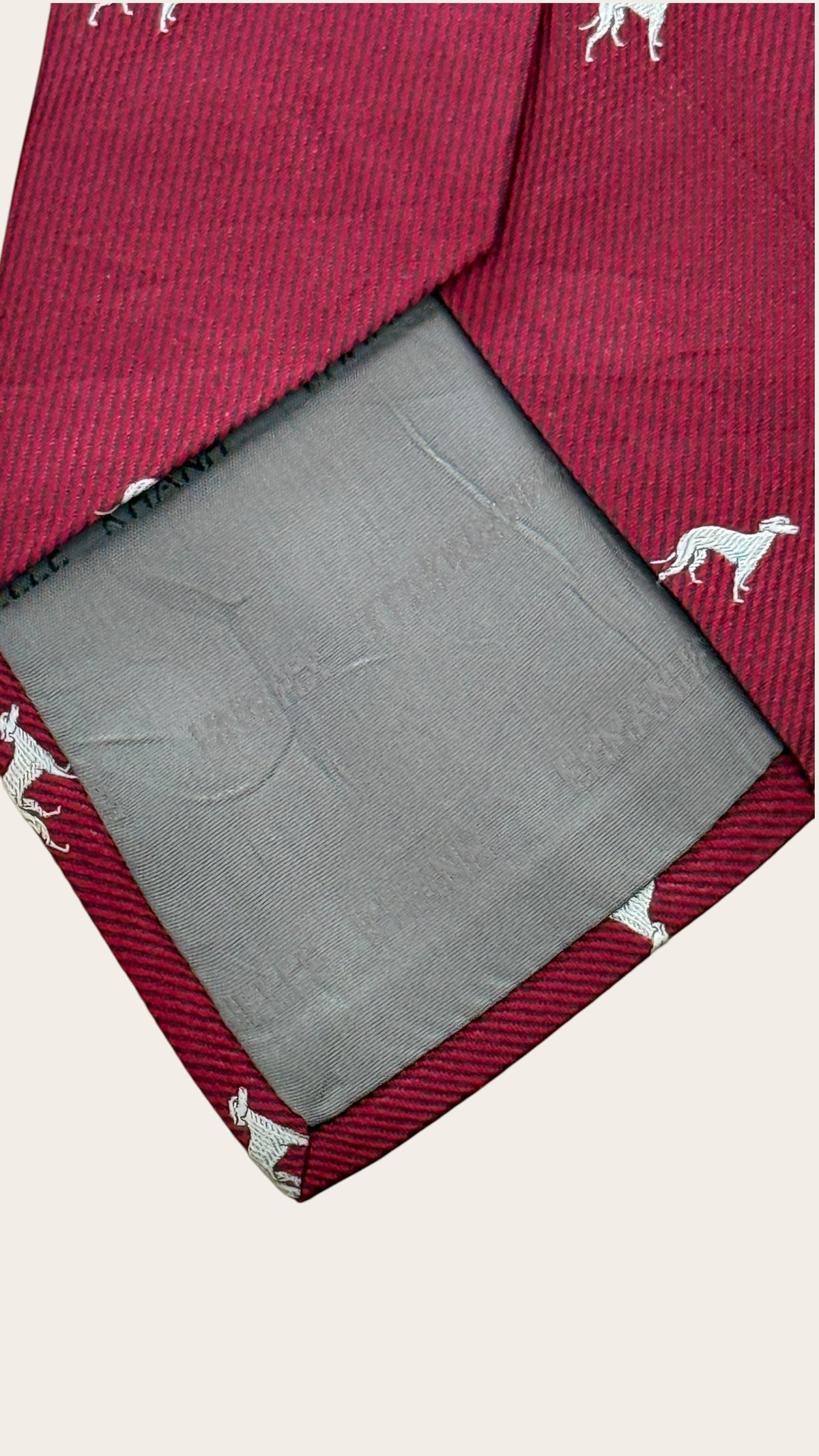 EMMANUELLE KHANH vintage burgundy dogs silk tie.