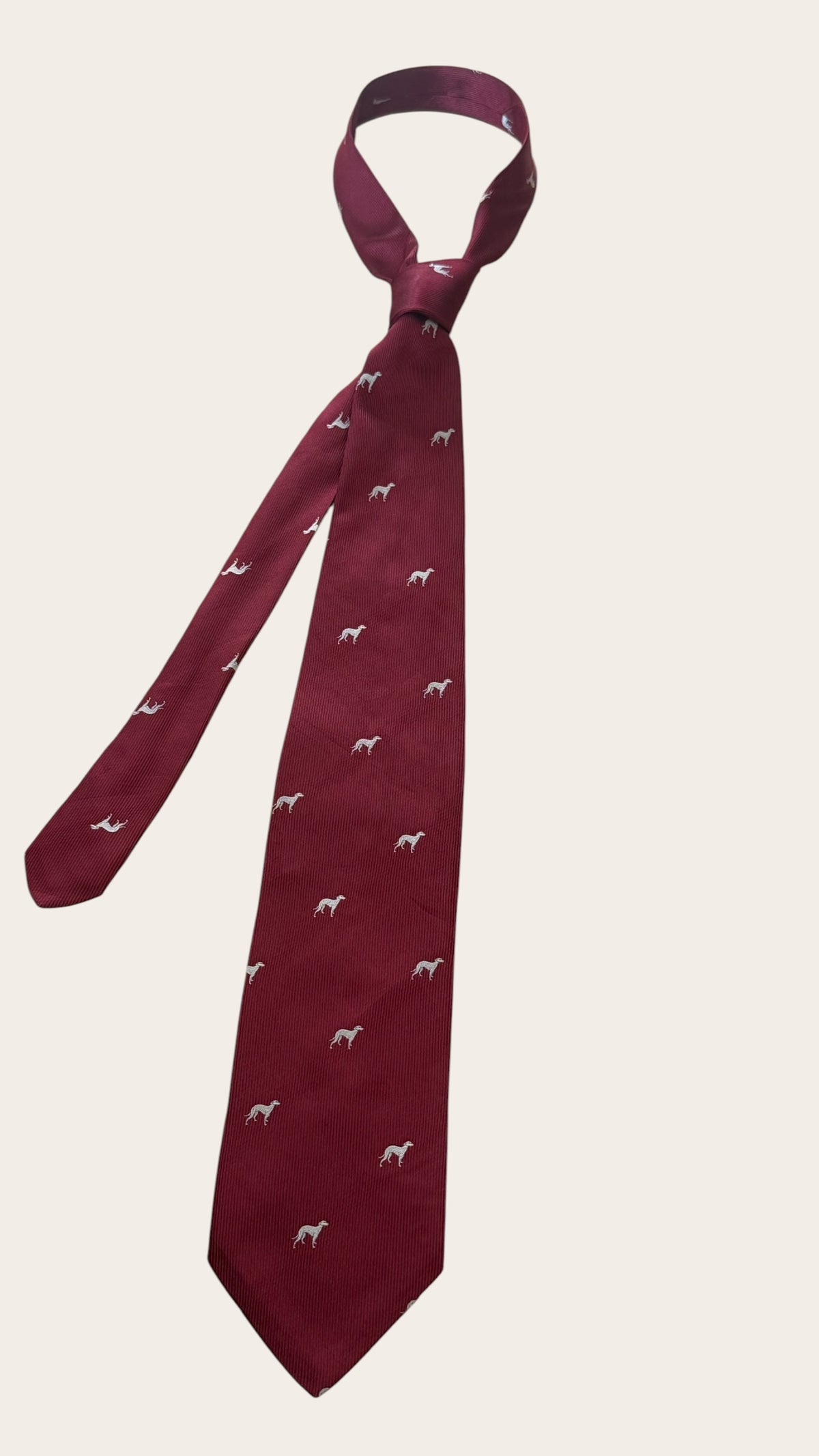 EMMANUELLE KHANH vintage burgundy dogs silk tie.