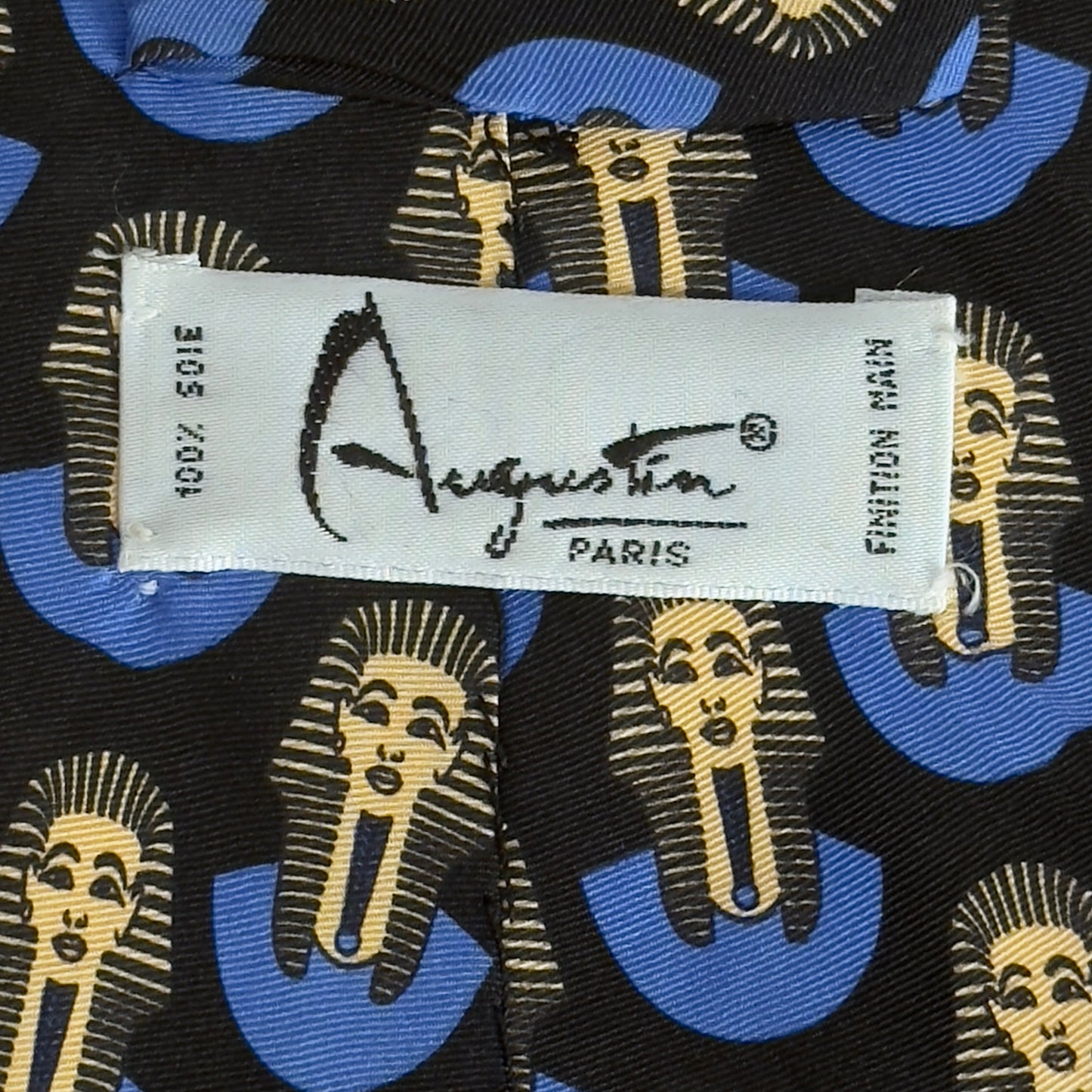 AUGUSTIN Paris Vintage Black King Tutankhamun Silk Tie  (10.7 cm by 148 cm)