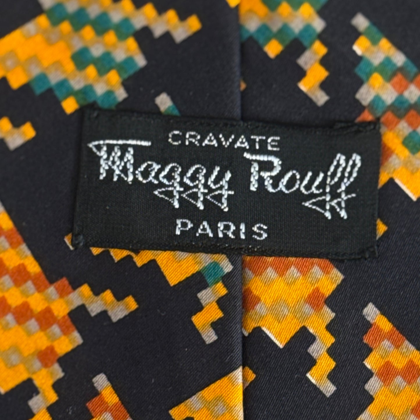 Vintage Black Geometric Silk Tie by MAGGY ROUFF Paris (12 cm by 144.7 cm)