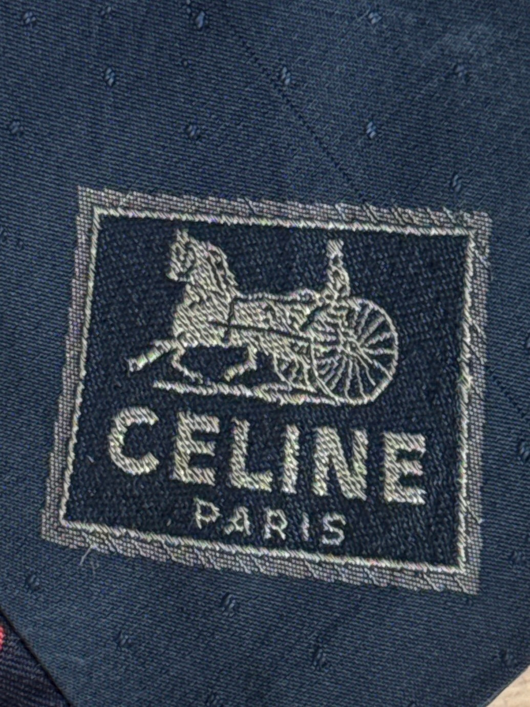 Vintage Navy Equestrian Silk Tie by CELINE (11.2 cm by 150 cm)