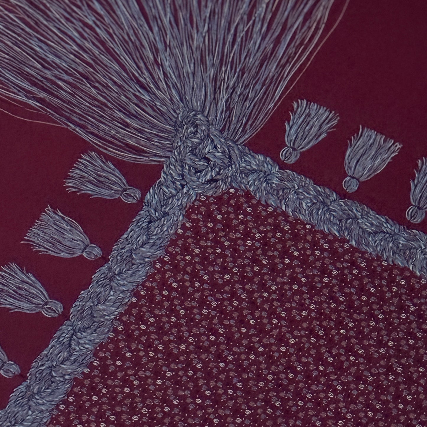 CHANEL Vintage Burgundy Equestrian/Floral Crepe Silk Scarf (84 cm by 85.5 cm)