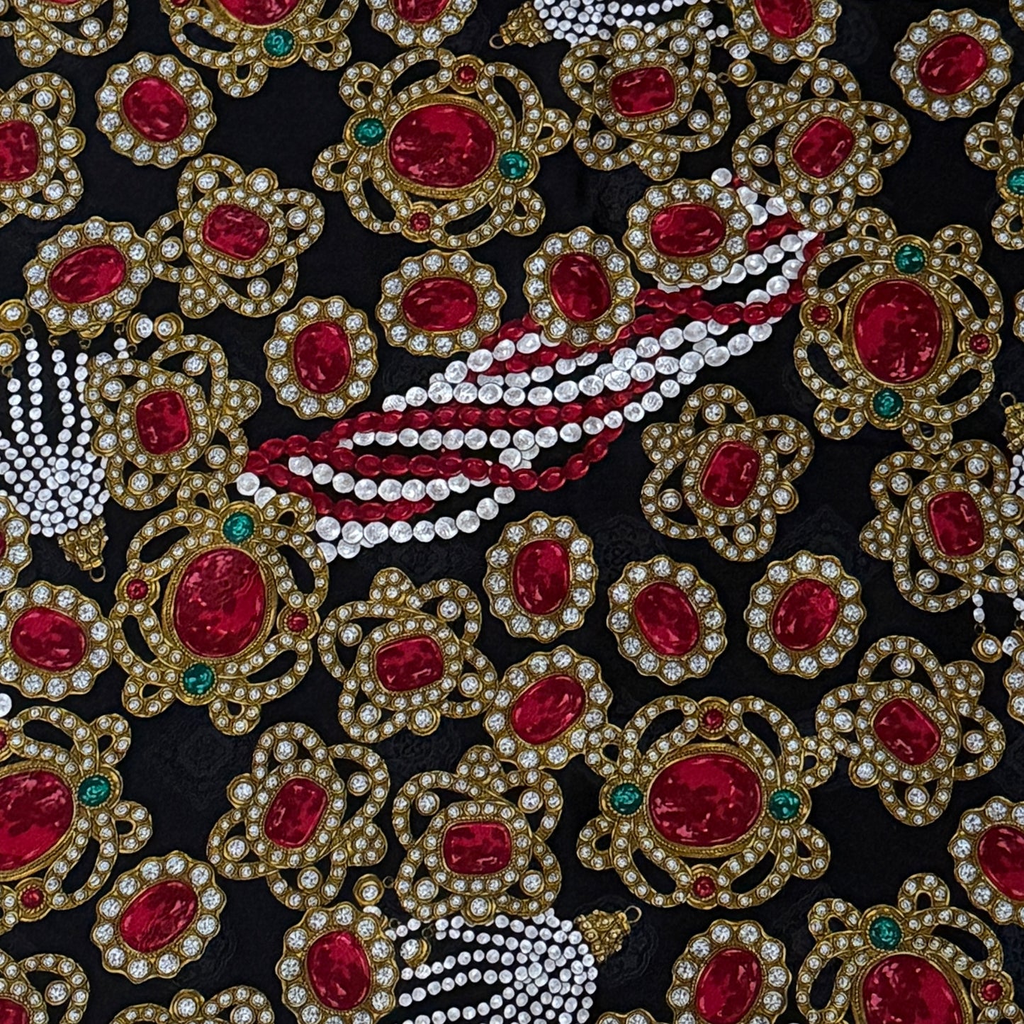 CHANEL Vintage Black Jewel Crepe Silk Jacquard Scarf (87 cm by 87 cm)