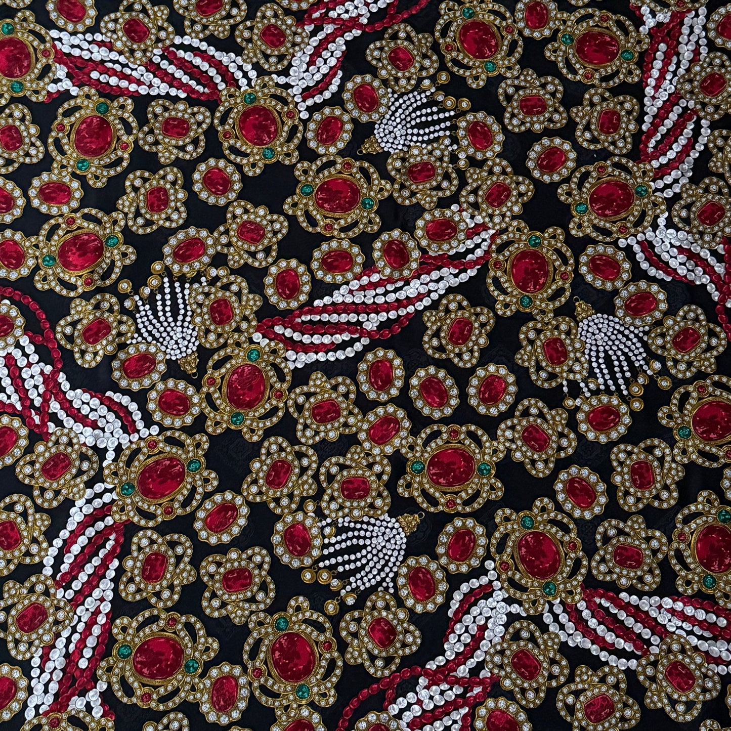 CHANEL Vintage Black Jewel Crepe Silk Jacquard Scarf (87 cm by 87 cm)