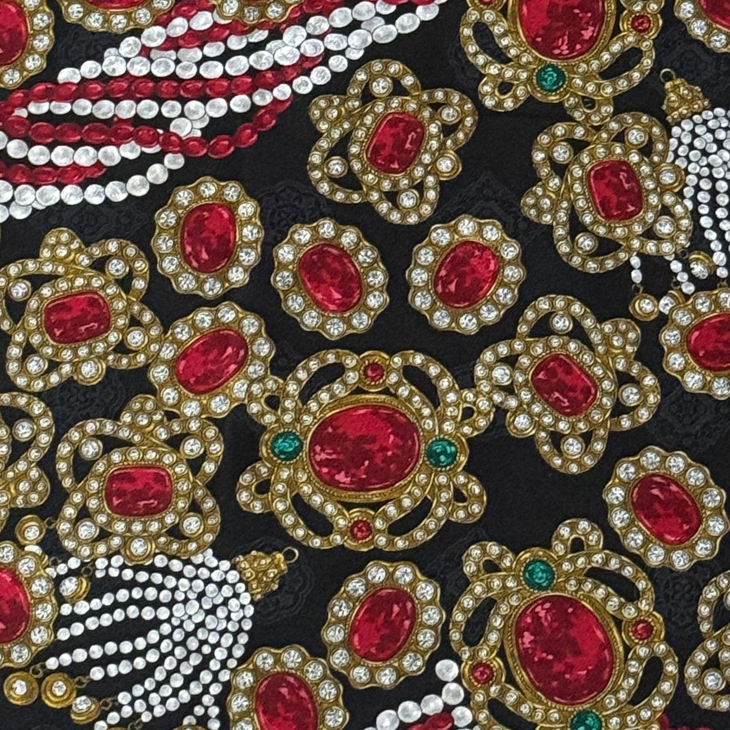 CHANEL Vintage Black Jewel Crepe Silk Jacquard Scarf (87 cm by 87 cm)