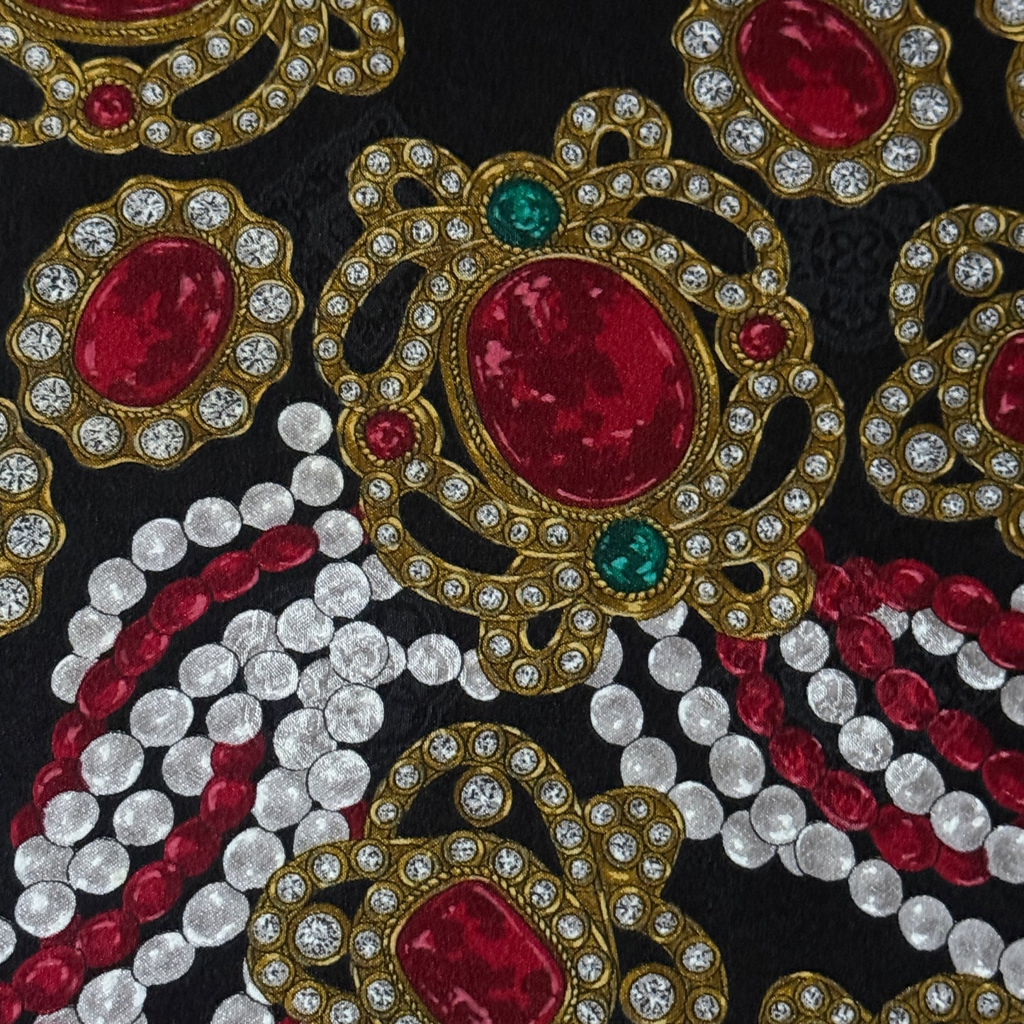 CHANEL Vintage Black Jewel Crepe Silk Jacquard Scarf (87 cm by 87 cm)