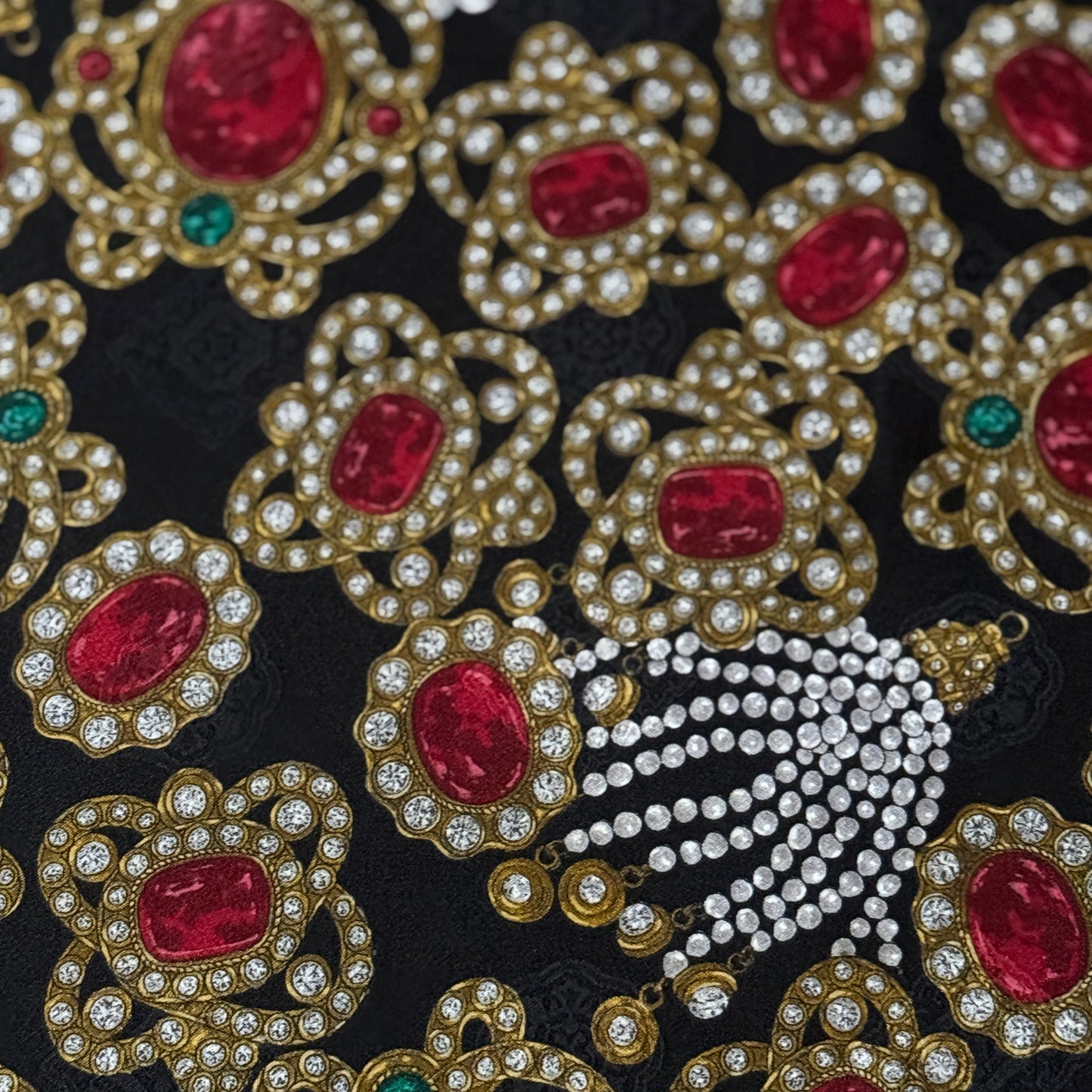 CHANEL Vintage Black Jewel Crepe Silk Jacquard Scarf (87 cm by 87 cm)