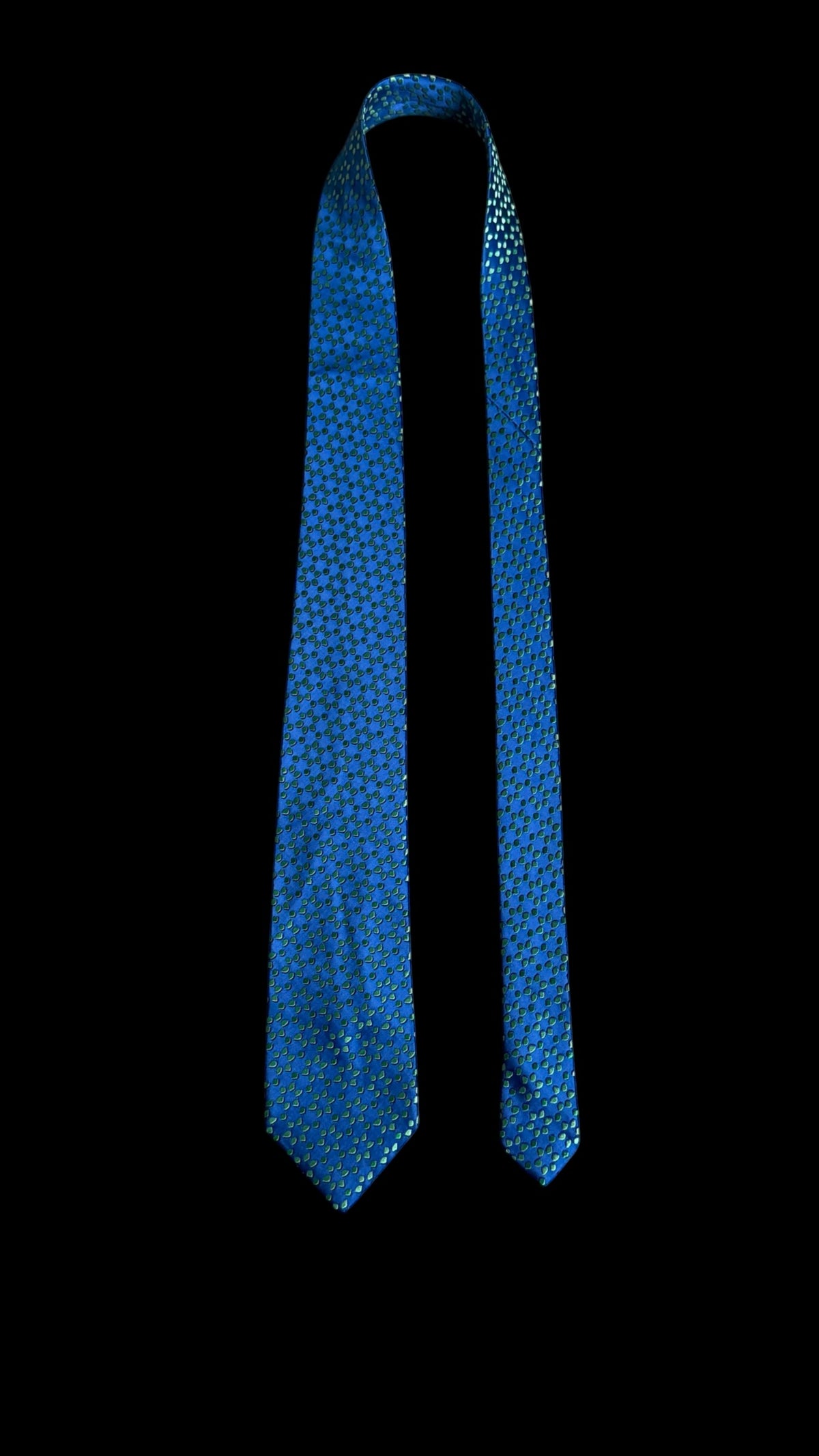 CHARVET Vintage Electric Blue Printed Silk Tie.