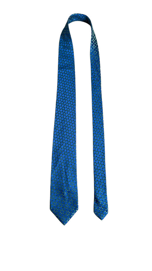 CHARVET Vintage Electric Blue Printed Silk Tie.