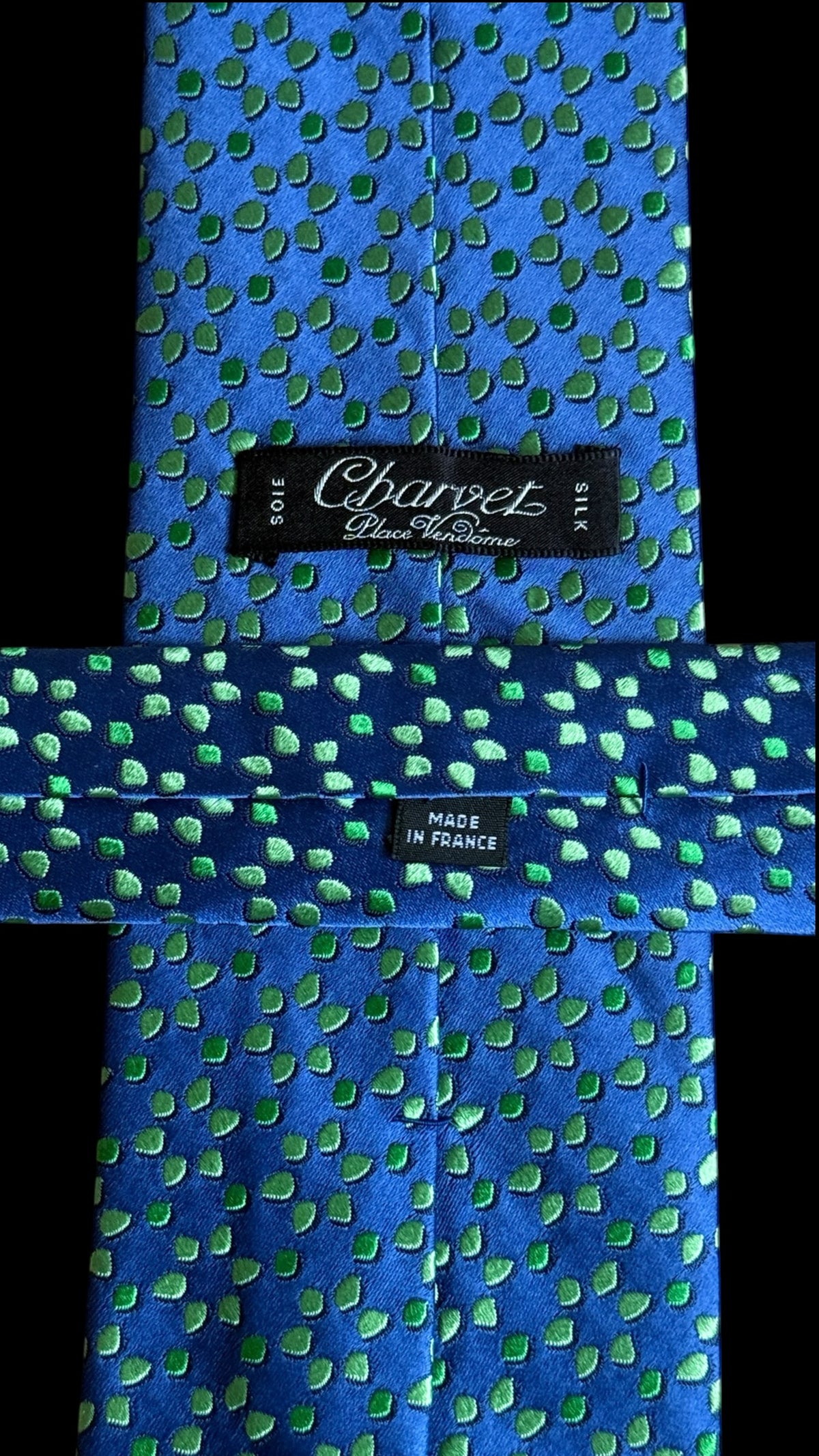 CHARVET Vintage Electric Blue Printed Silk Tie.