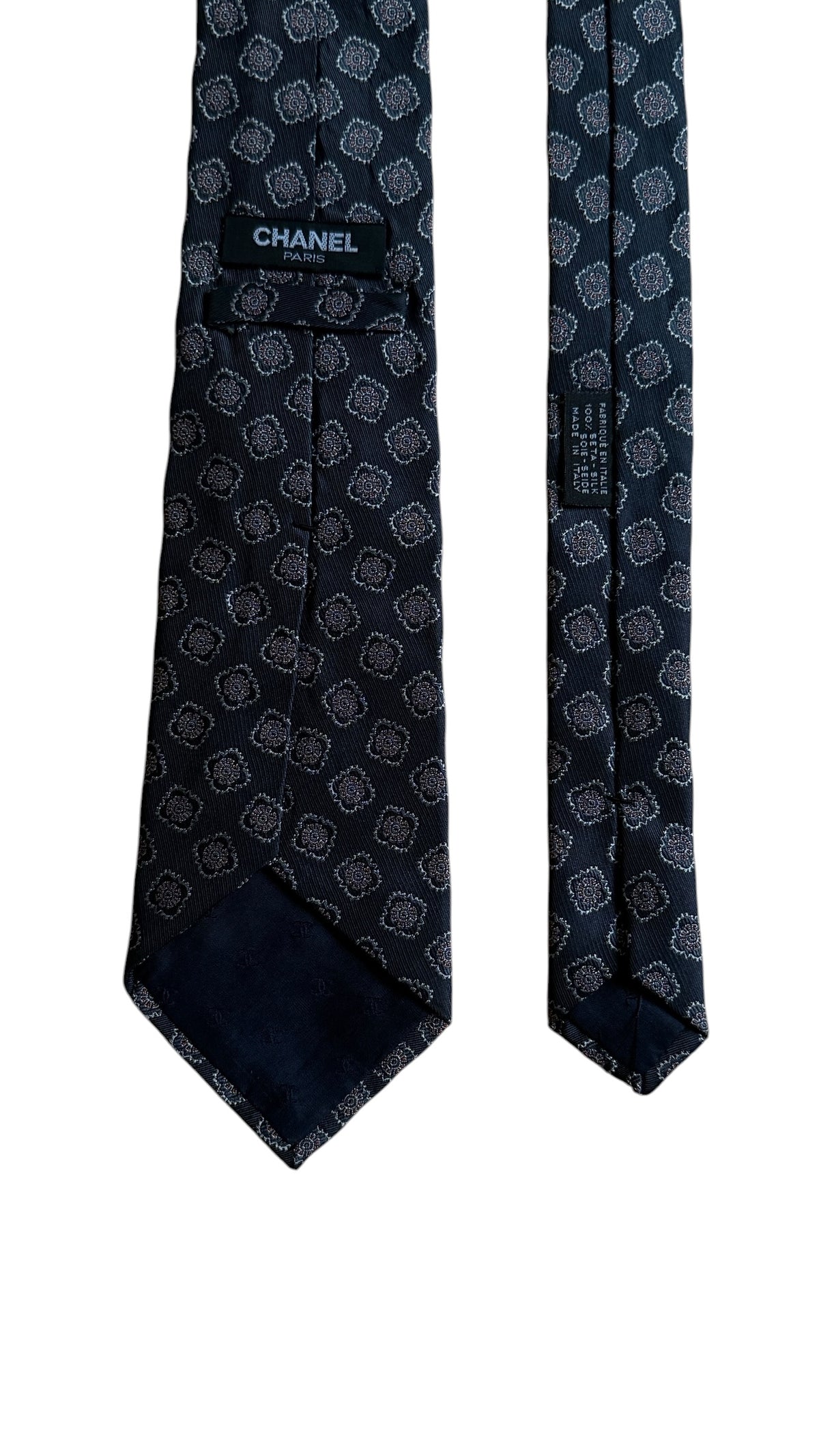 CHANEL Vintage Printed Silk Tie.