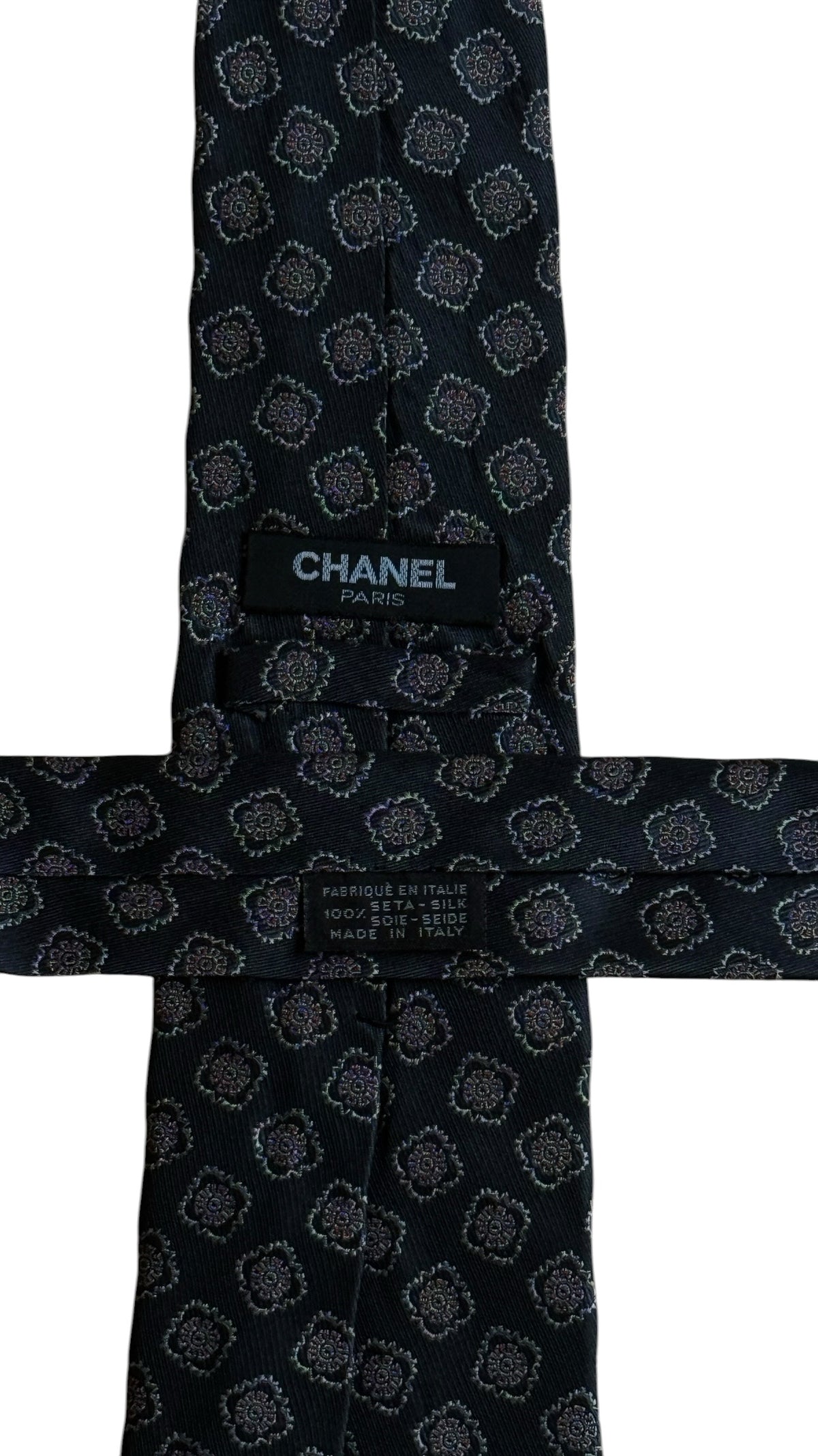 CHANEL Vintage Printed Silk Tie.