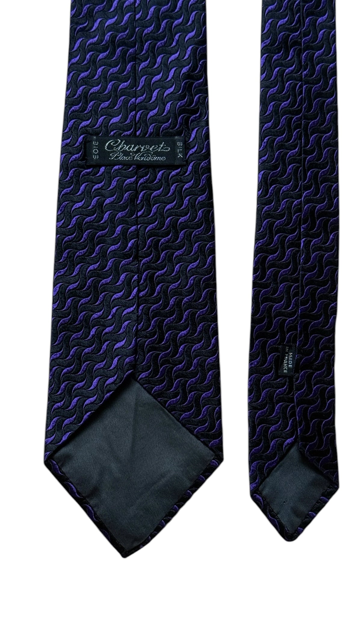 CHARVET Vintage Black Abstract Printed Silk Tie.