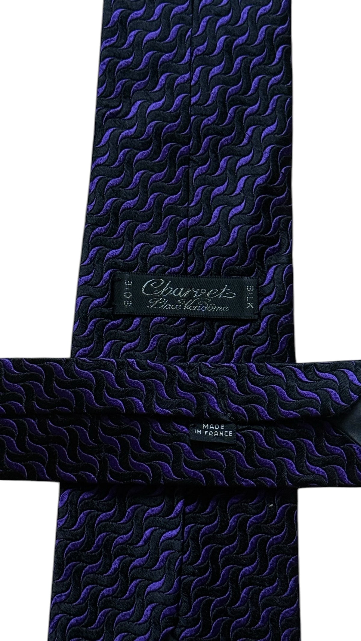 CHARVET Vintage Black Abstract Printed Silk Tie.