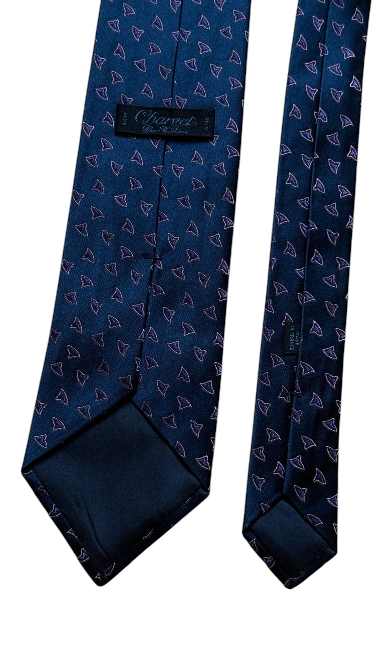CHARVET Vintage Navy blue Abstract Printed Silk Tie.