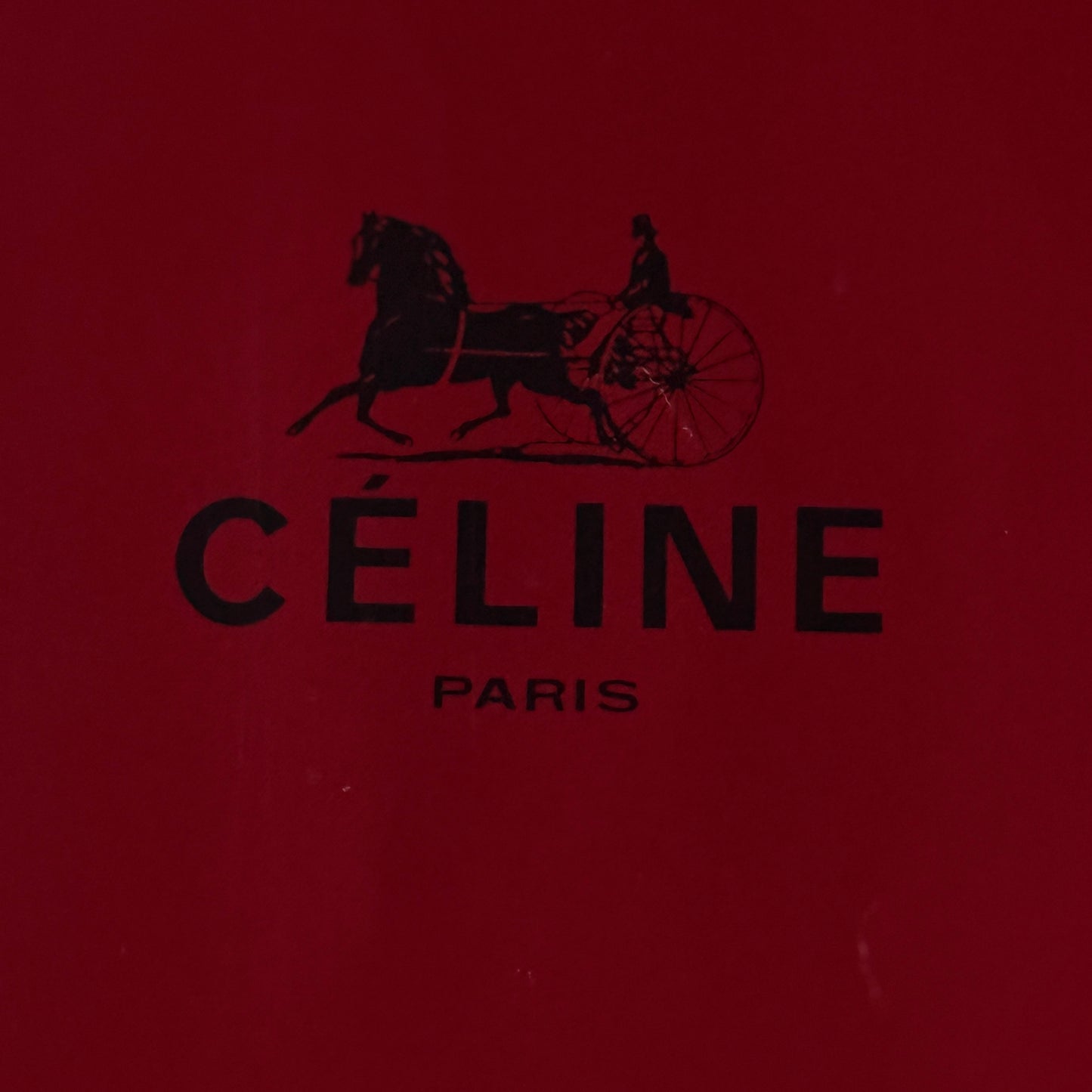CELINE Vintage Burgundy Equestrian Long Crepe Silk Scarf (29.5 cm by 119 cm)