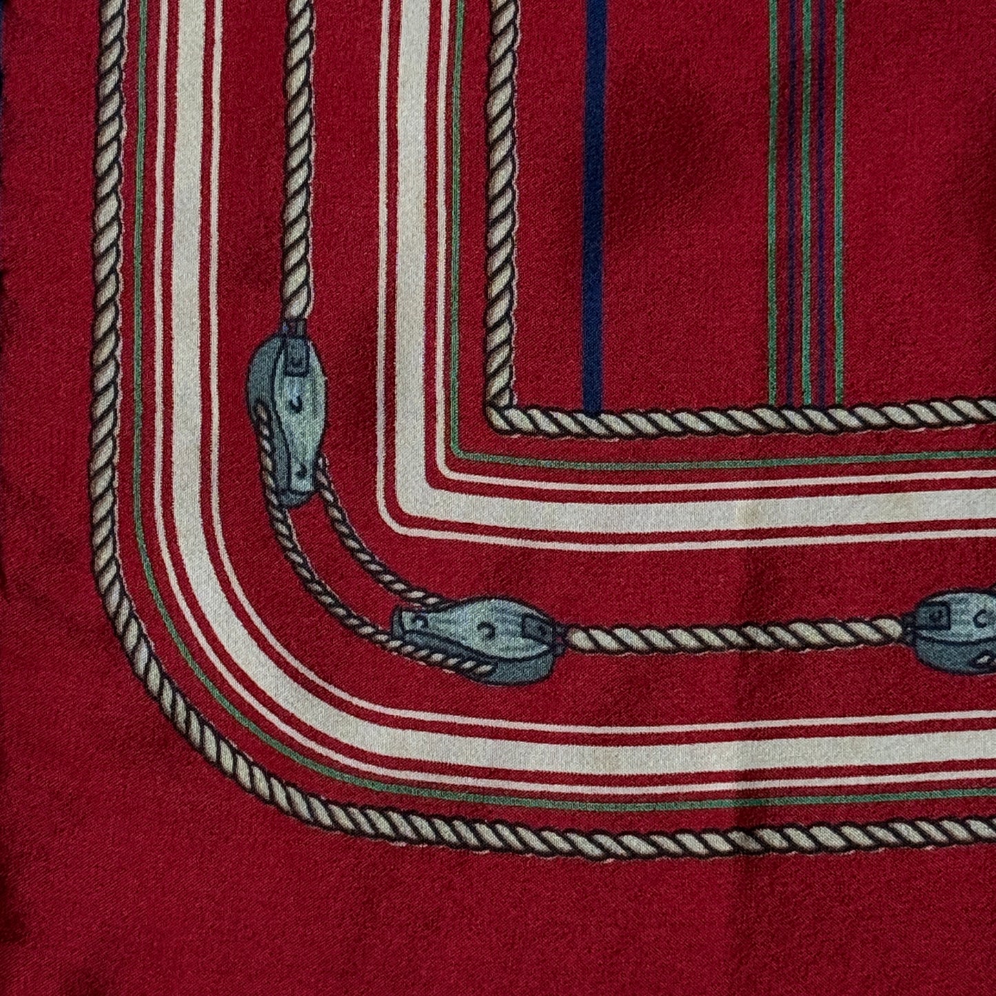 CELINE Vintage Burgundy Equestrian Long Crepe Silk Scarf (29.5 cm by 119 cm)