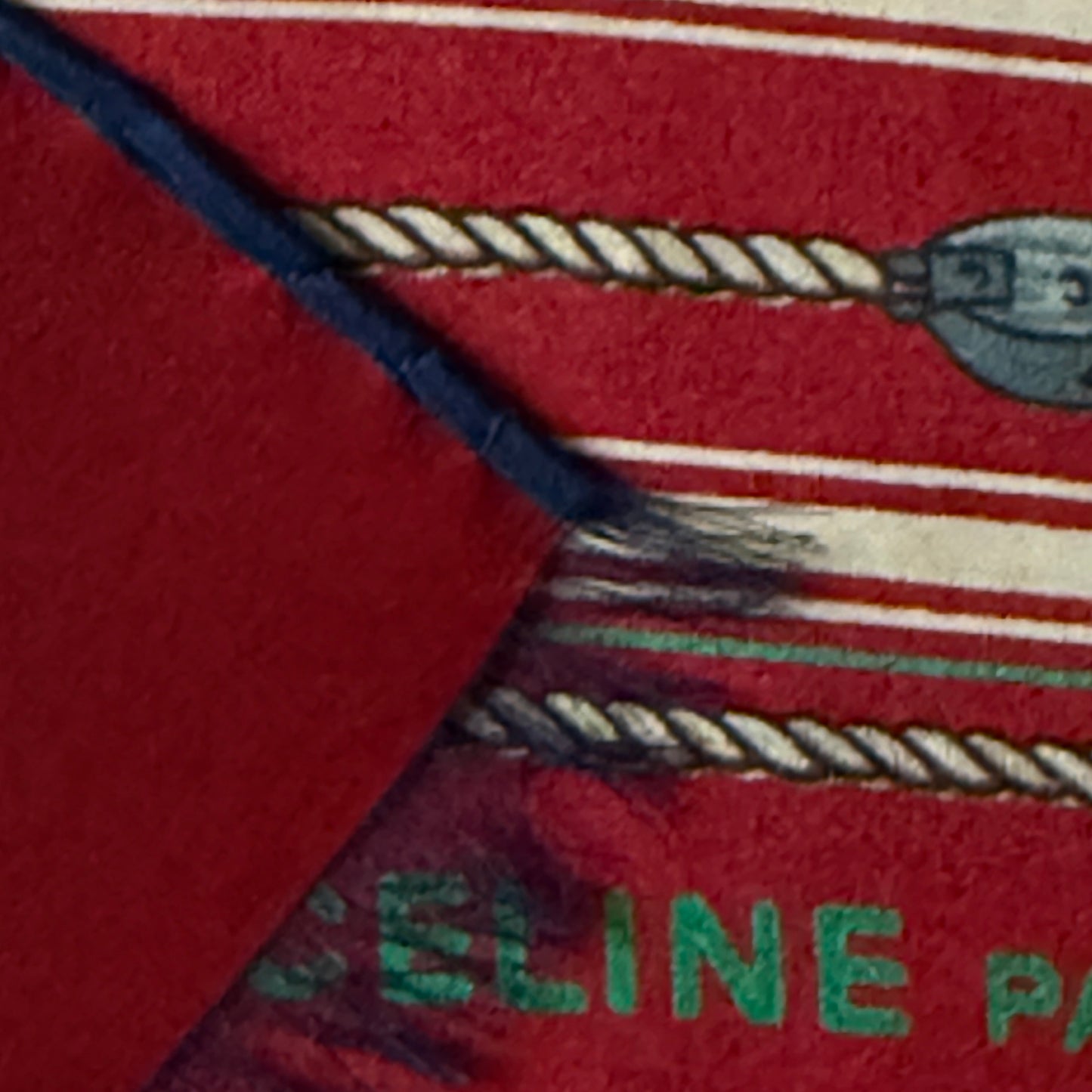 CELINE Vintage Burgundy Equestrian Long Crepe Silk Scarf (29.5 cm by 119 cm)