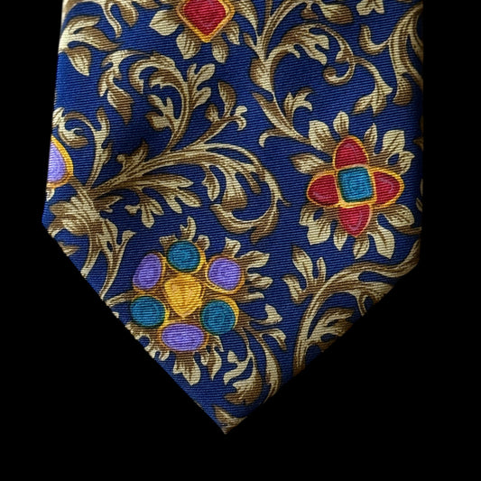 CHANEL Vintage Navy Blue Jewel Silk Tie (9 cm by 146 cm)