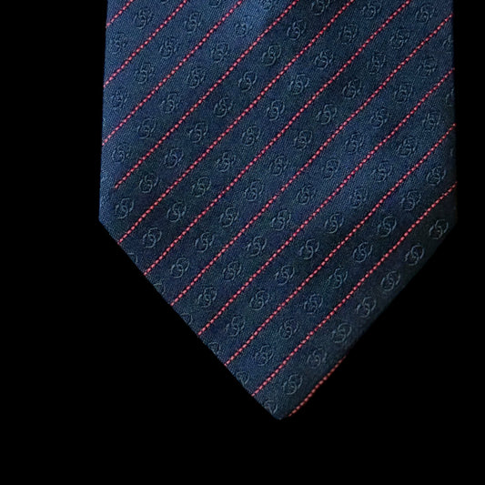 CHANEL Vintage Navy Blue Stripes/Logos Silk Jacquard Tie (8.6 cm by 145 cm) Medium Front Size