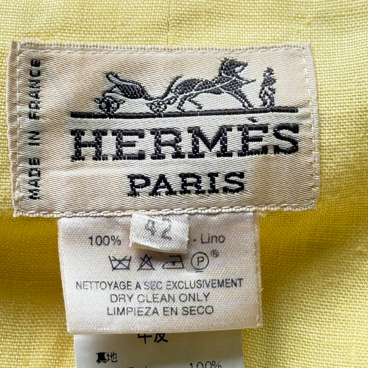 HERMES Vintage Yellow Linen Jacket. Size 42 (Small/Medium slim fit).