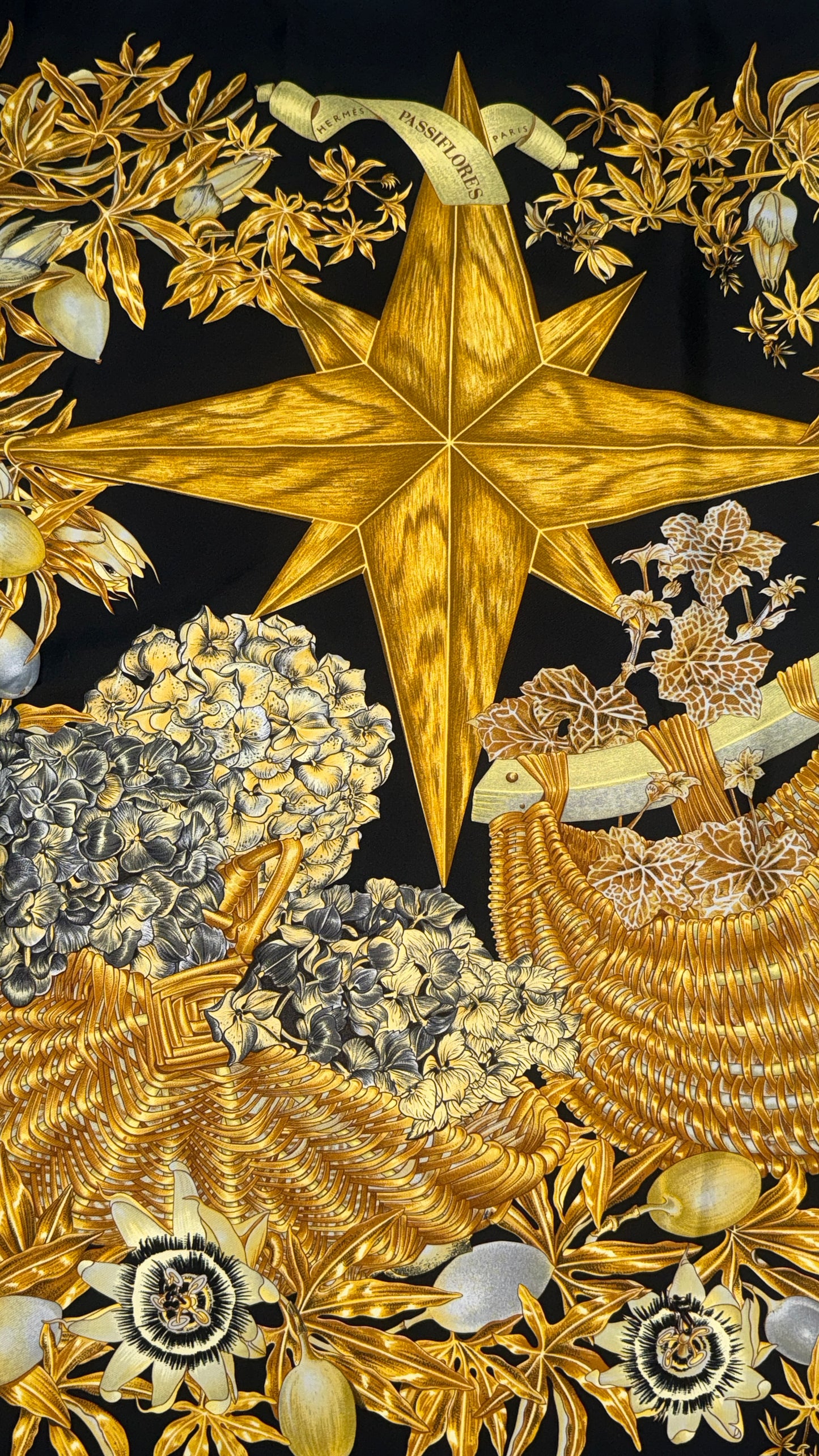 HERMES vintage silk scarf. Passiflores by V. Dawlat