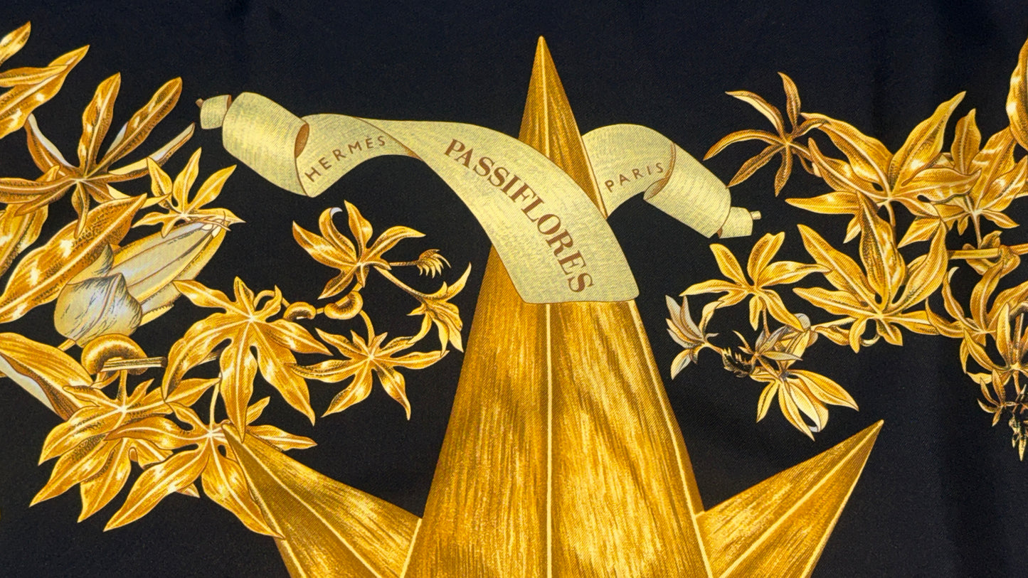 HERMES vintage silk scarf. Passiflores by V. Dawlat
