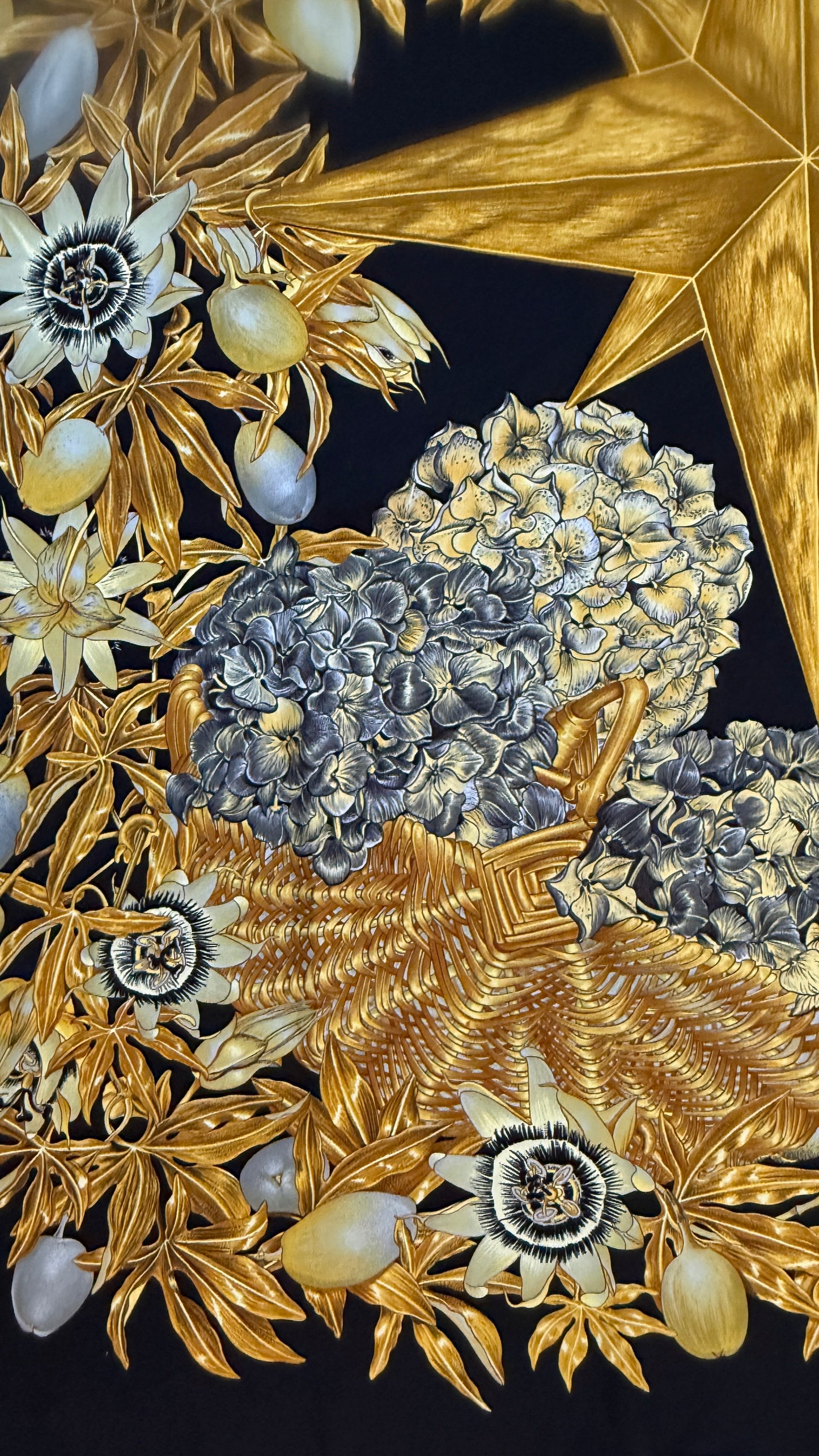 HERMES vintage silk scarf. Passiflores by V. Dawlat