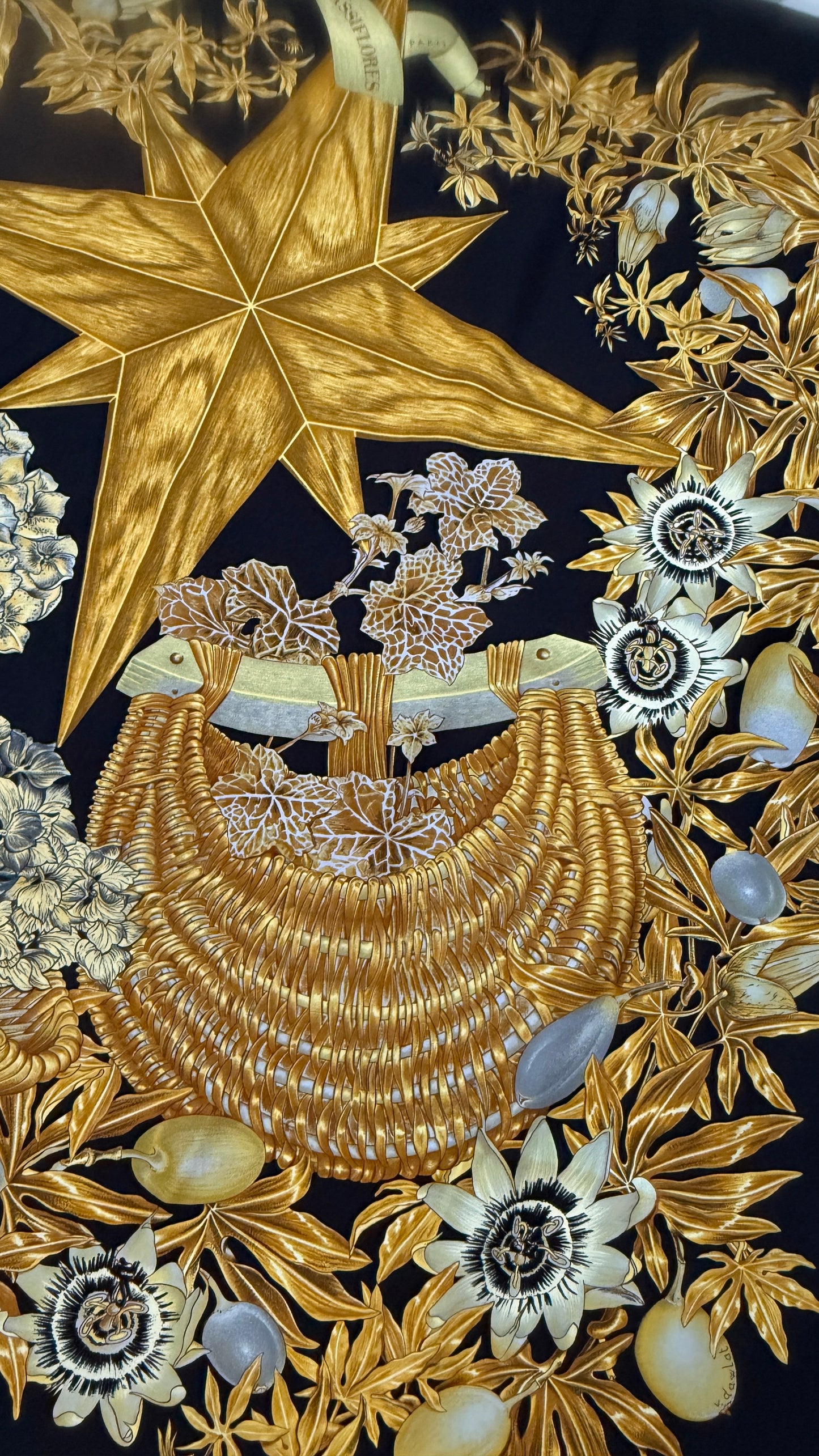 HERMES vintage silk scarf. Passiflores by V. Dawlat