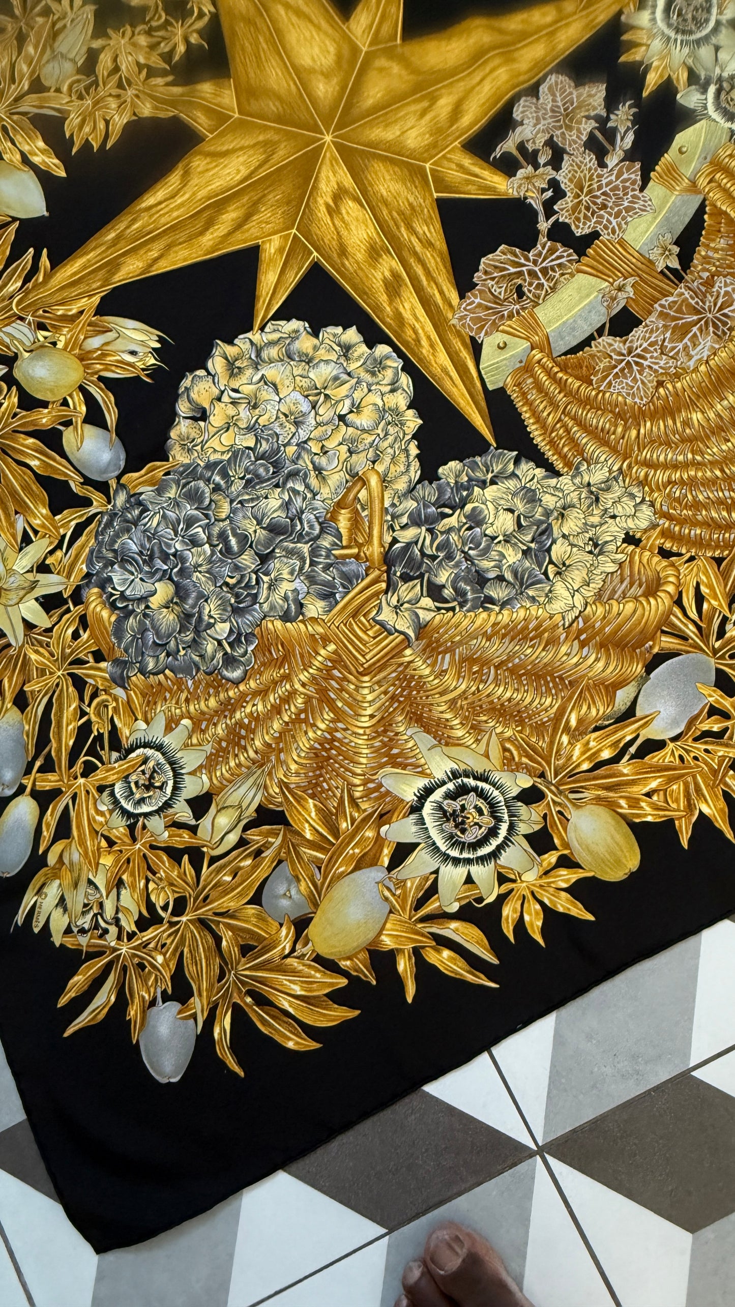 HERMES vintage silk scarf. Passiflores by V. Dawlat