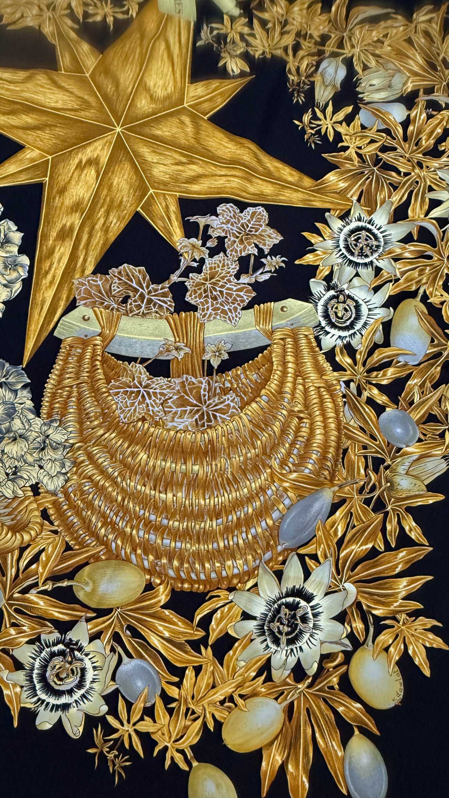 HERMES vintage silk scarf. Passiflores by V. Dawlat
