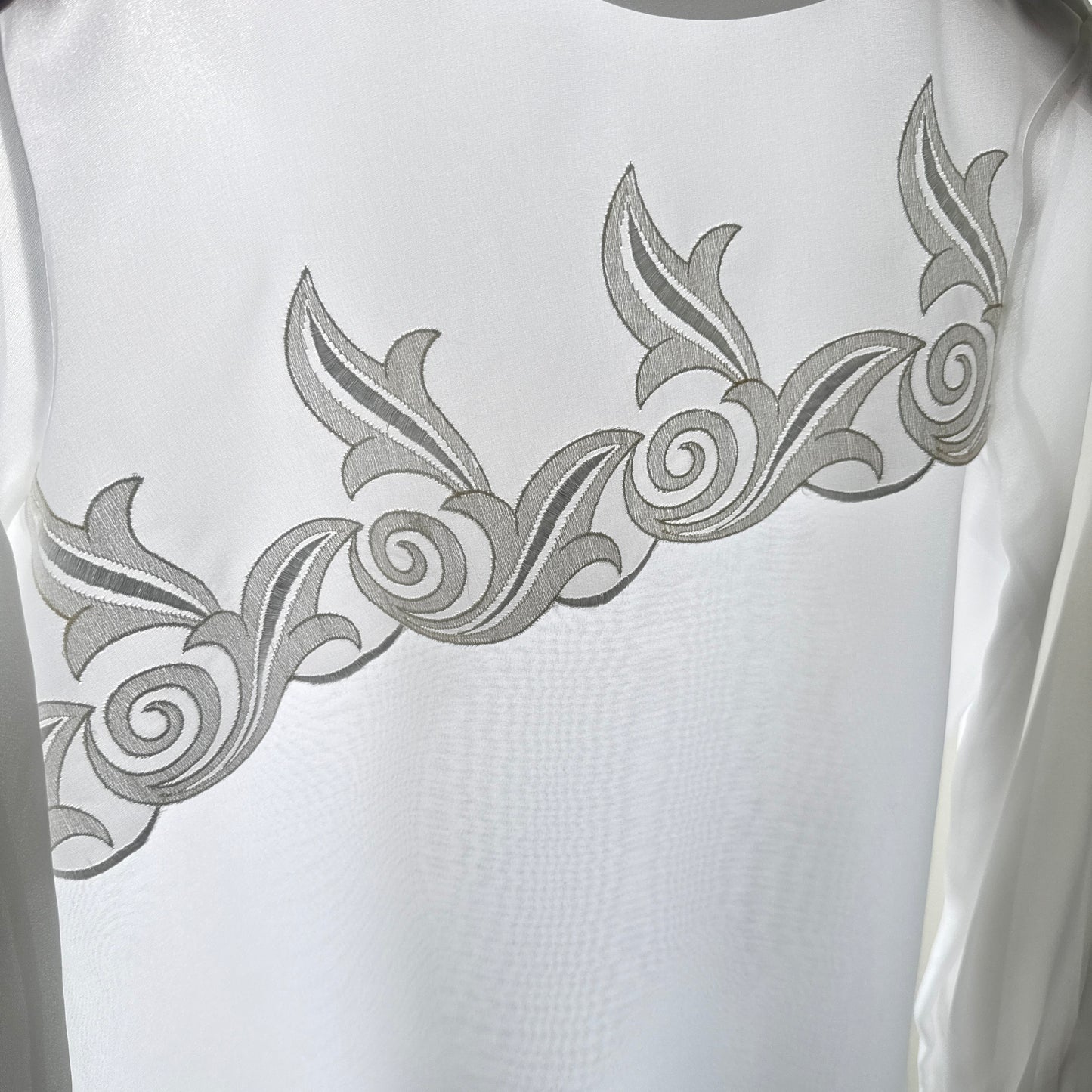 Vintage White Embroidered Front See-Through Blouse.