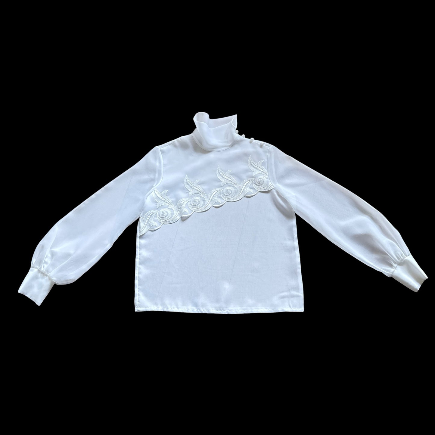 Vintage White Embroidered Front See-Through Blouse.