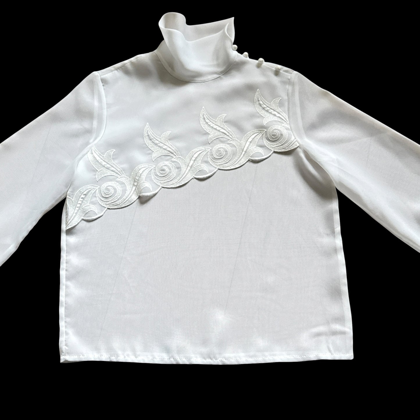 Vintage White Embroidered Front See-Through Blouse.