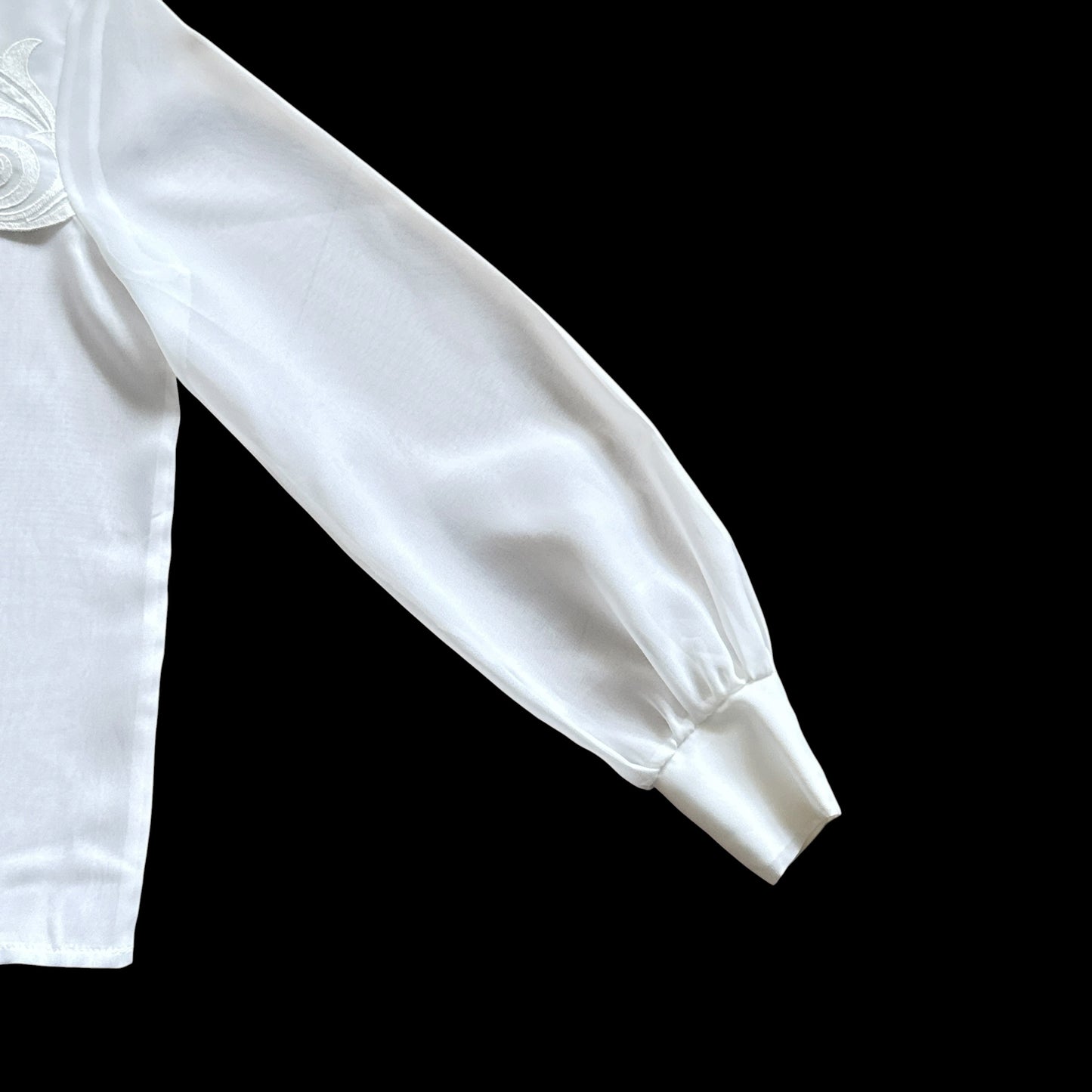 Vintage White Embroidered Front See-Through Blouse.