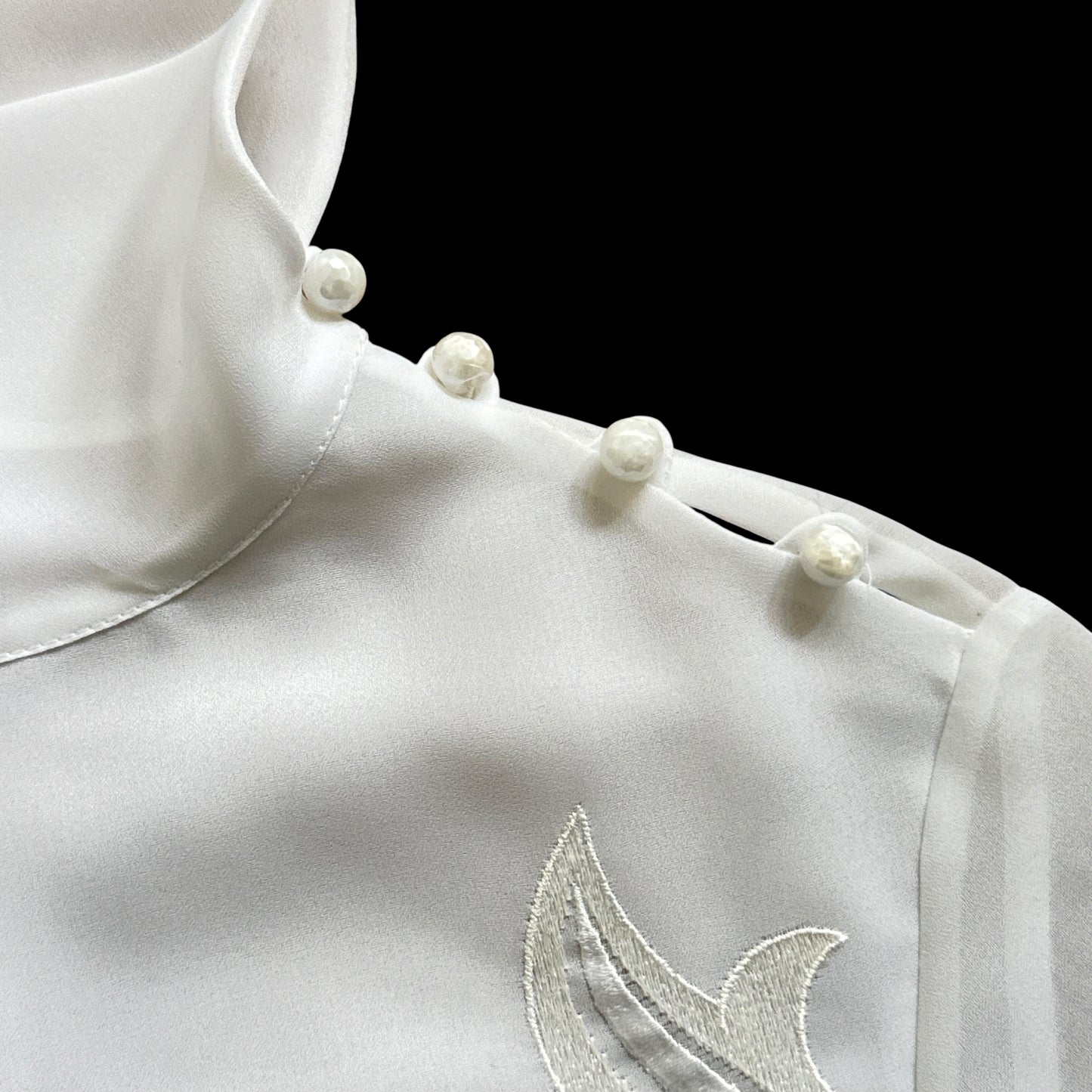 Vintage White Embroidered Front See-Through Blouse.