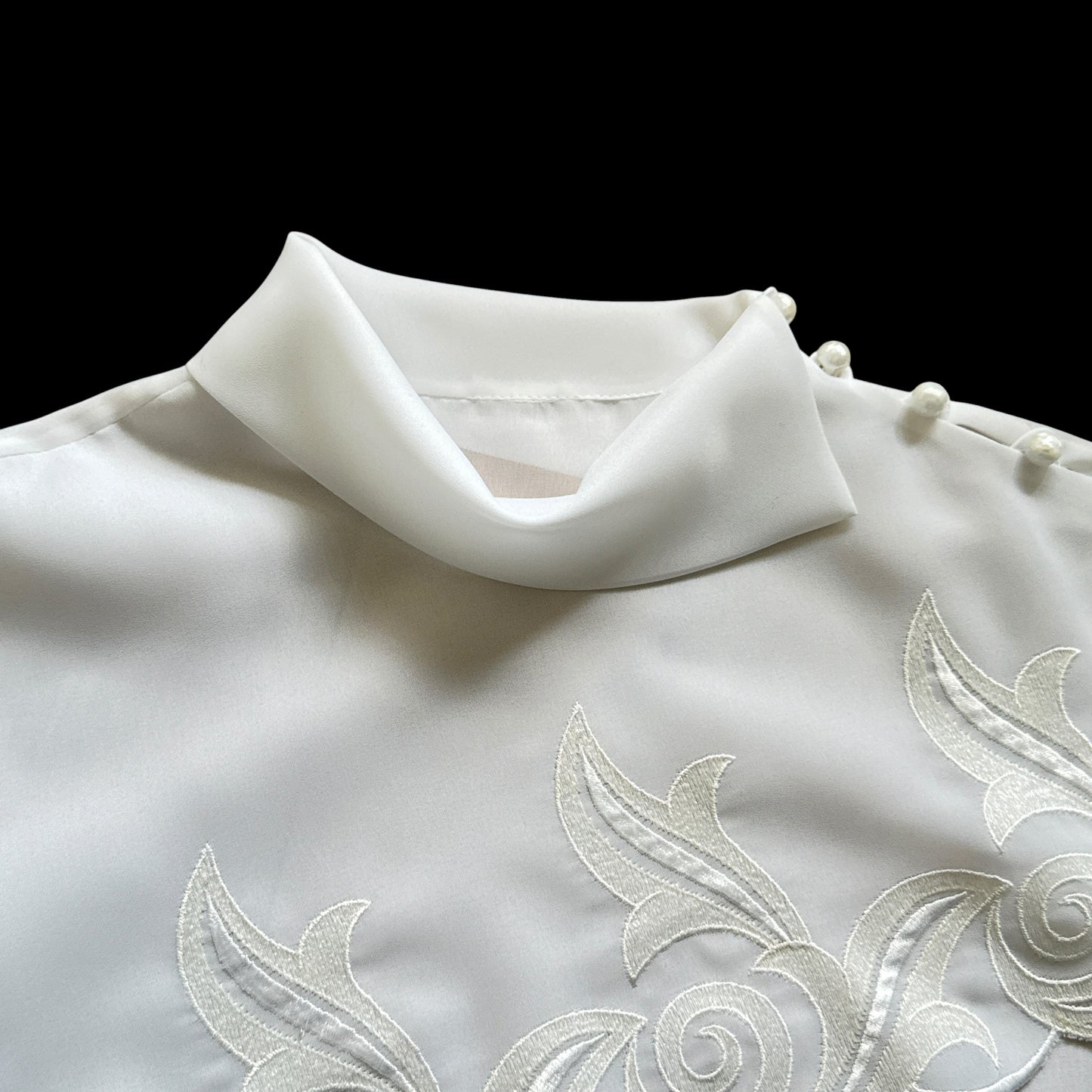 Vintage White Embroidered Front See-Through Blouse.