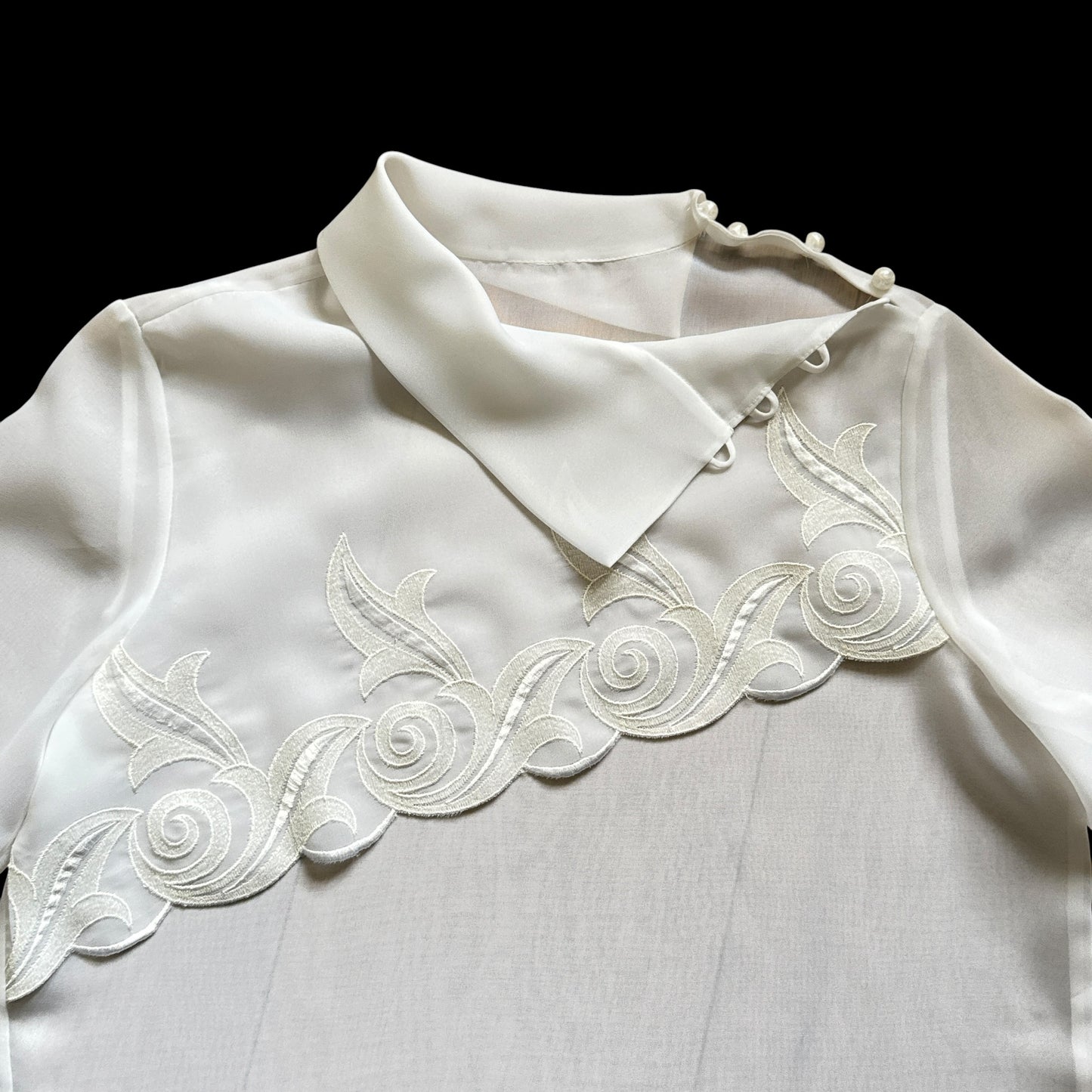 Vintage White Embroidered Front See-Through Blouse.
