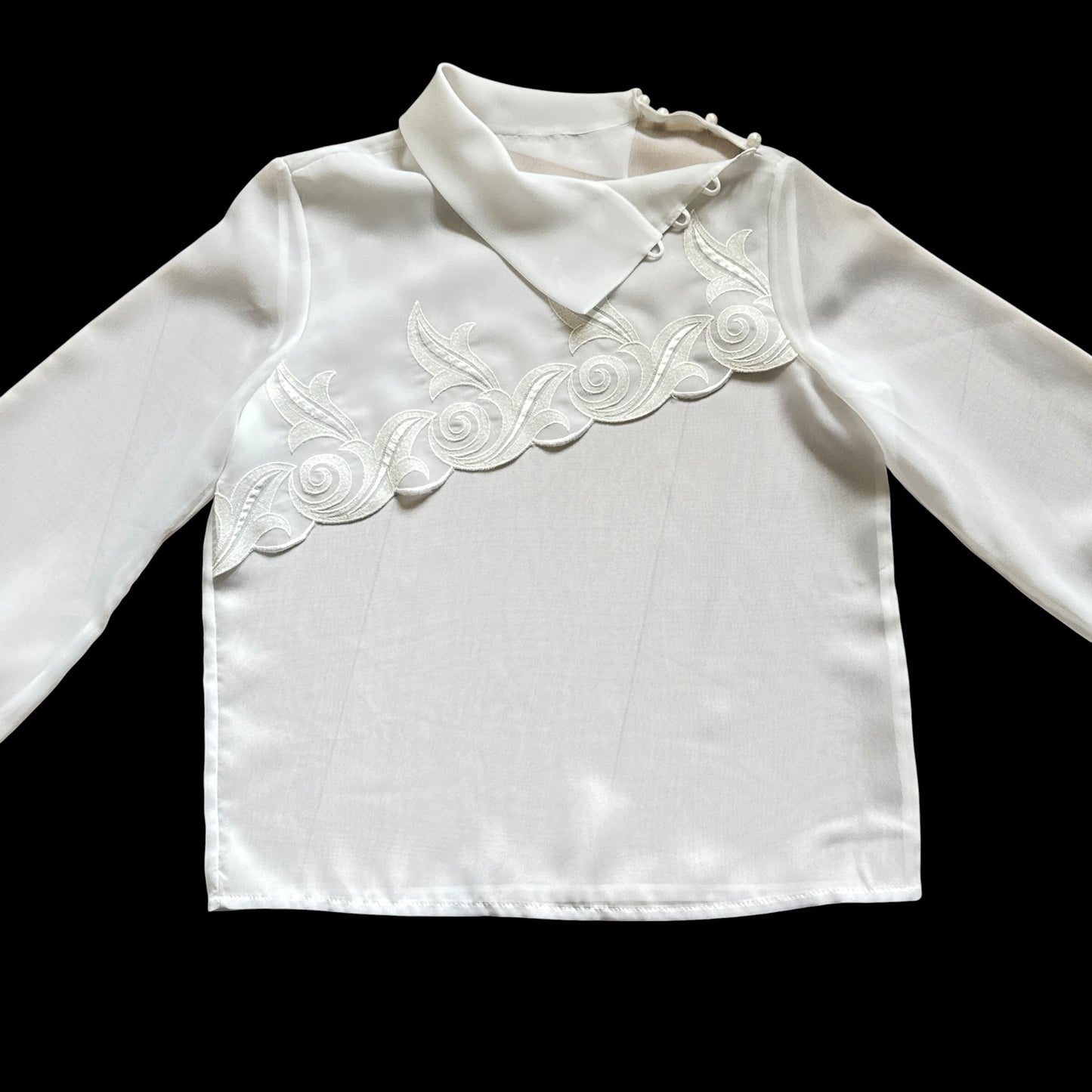 Vintage White Embroidered Front See-Through Blouse.