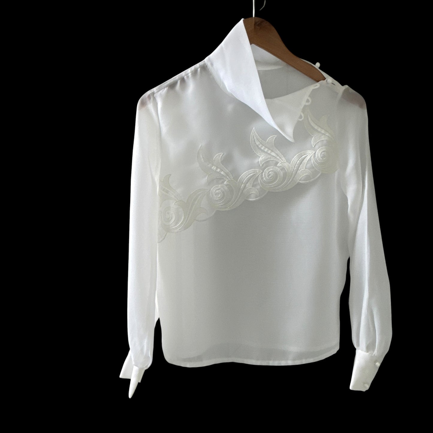 Vintage White Embroidered Front See-Through Blouse.