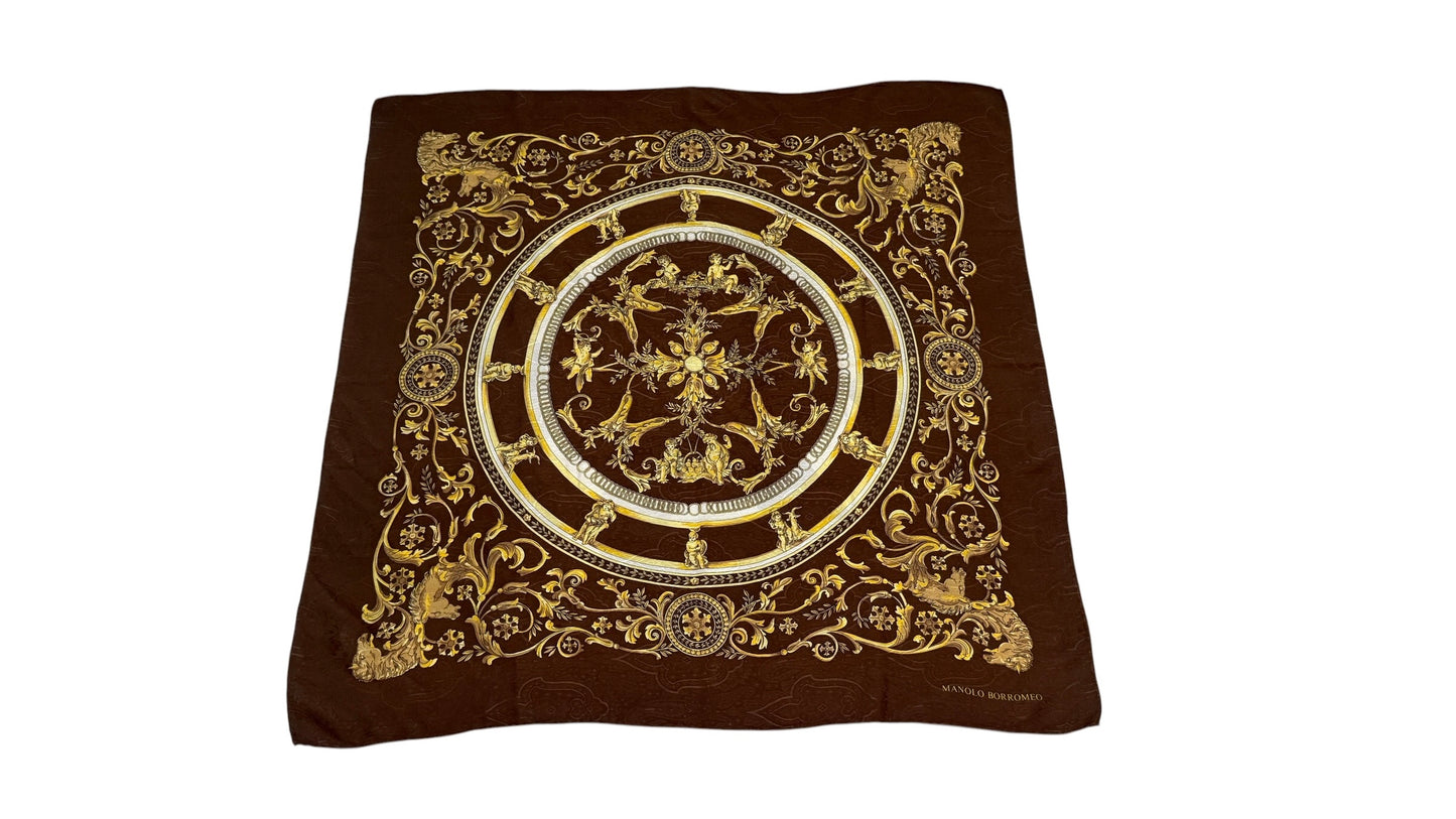 MANOLO BORROMEO vintage crepe silk jacquard scarf.
