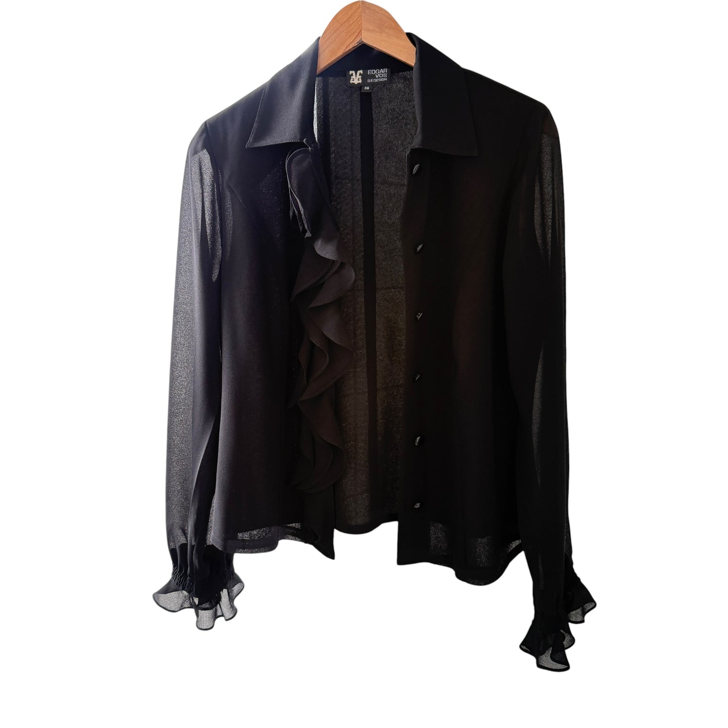 EDGAR VOS Vintage Black Ruffled Long Sleeves Jacket/Blouse.