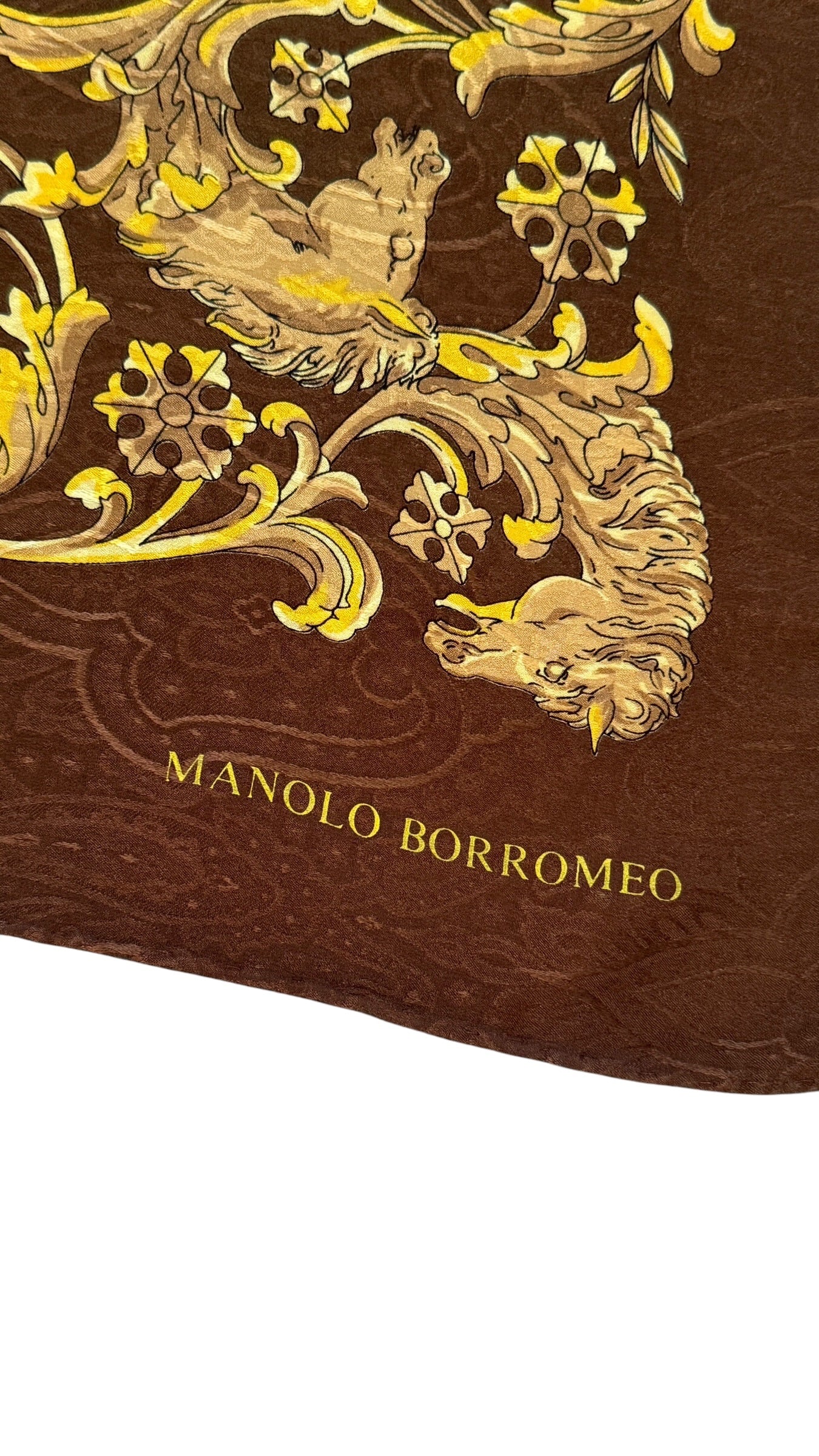 MANOLO BORROMEO vintage crepe silk jacquard scarf.