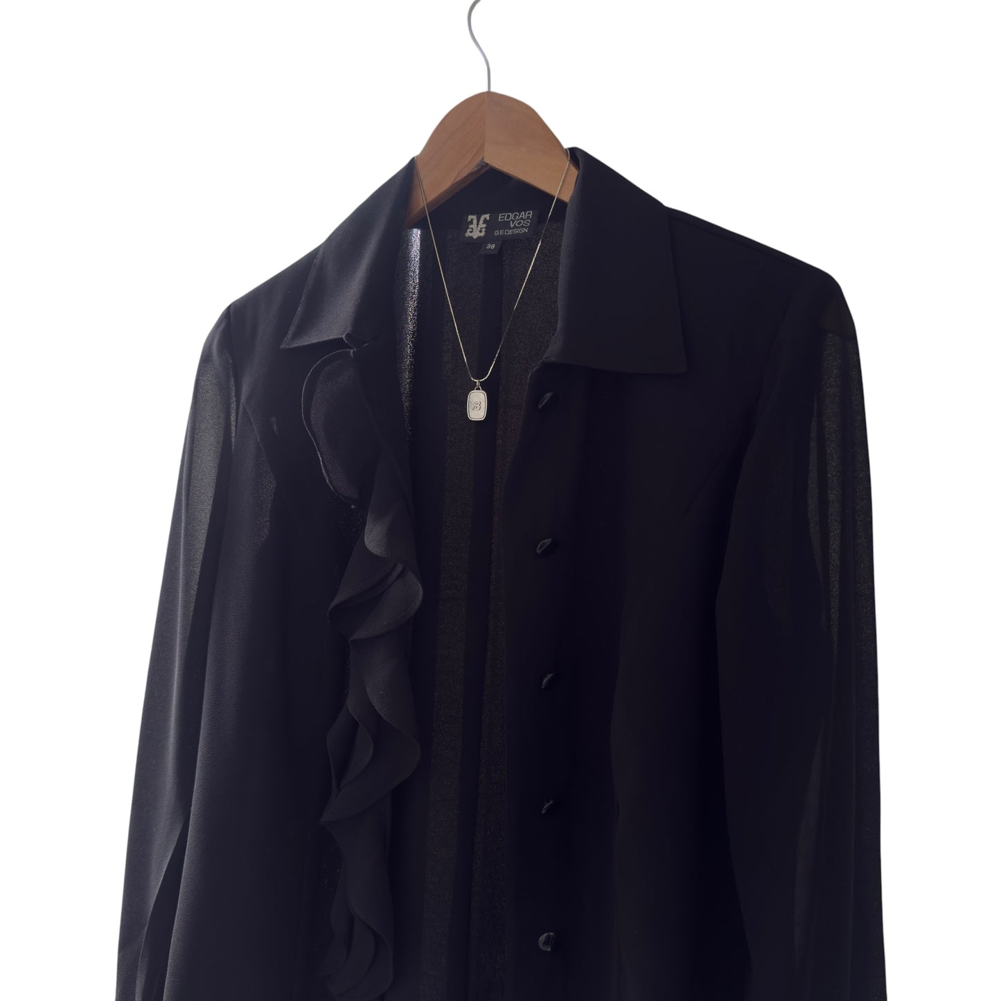 EDGAR VOS Vintage Black Ruffled Long Sleeves Jacket/Blouse.