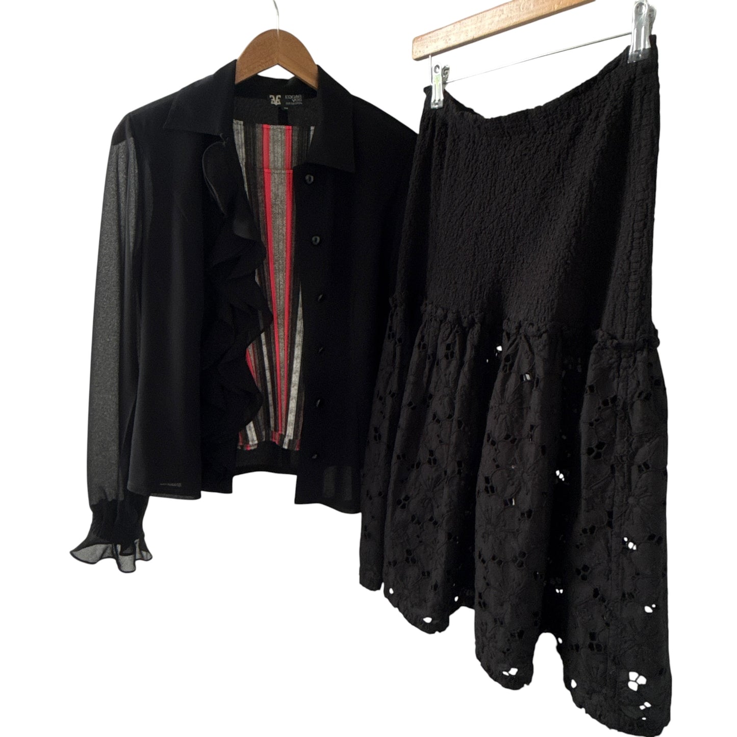 EDGAR VOS Vintage Black Ruffled Long Sleeves Jacket/Blouse.