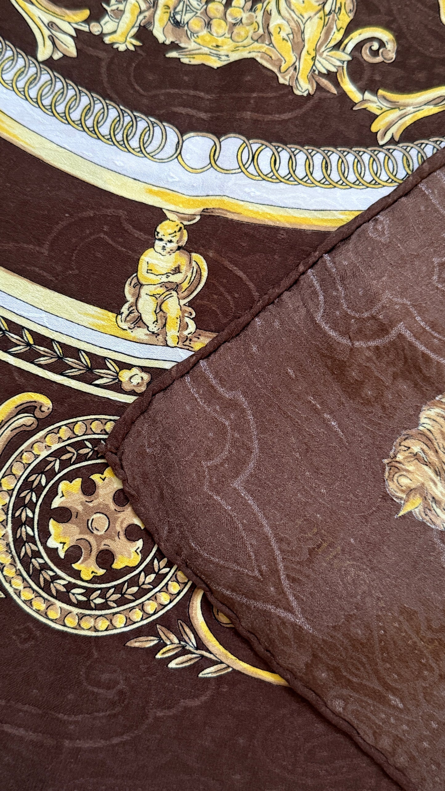 MANOLO BORROMEO vintage crepe silk jacquard scarf.