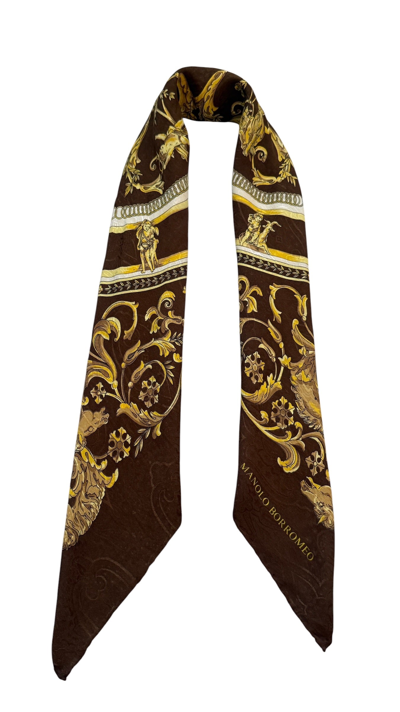MANOLO BORROMEO vintage crepe silk jacquard scarf.