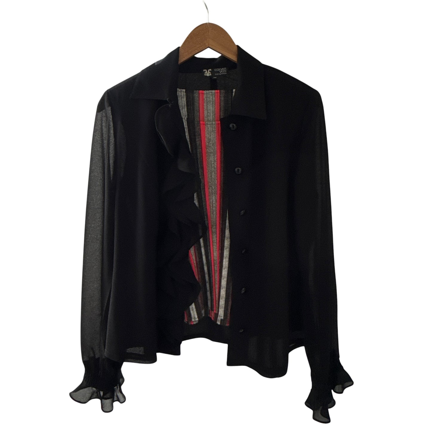 EDGAR VOS Vintage Black Ruffled Long Sleeves Jacket/Blouse.